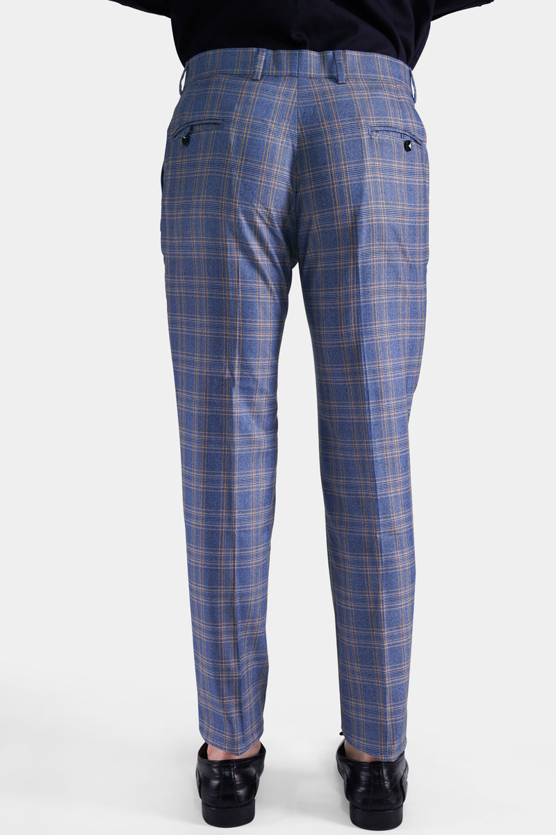 One Click Mens Slim Fit Blue Check Formal Trousers 34  Amazonin  Clothing  Accessories