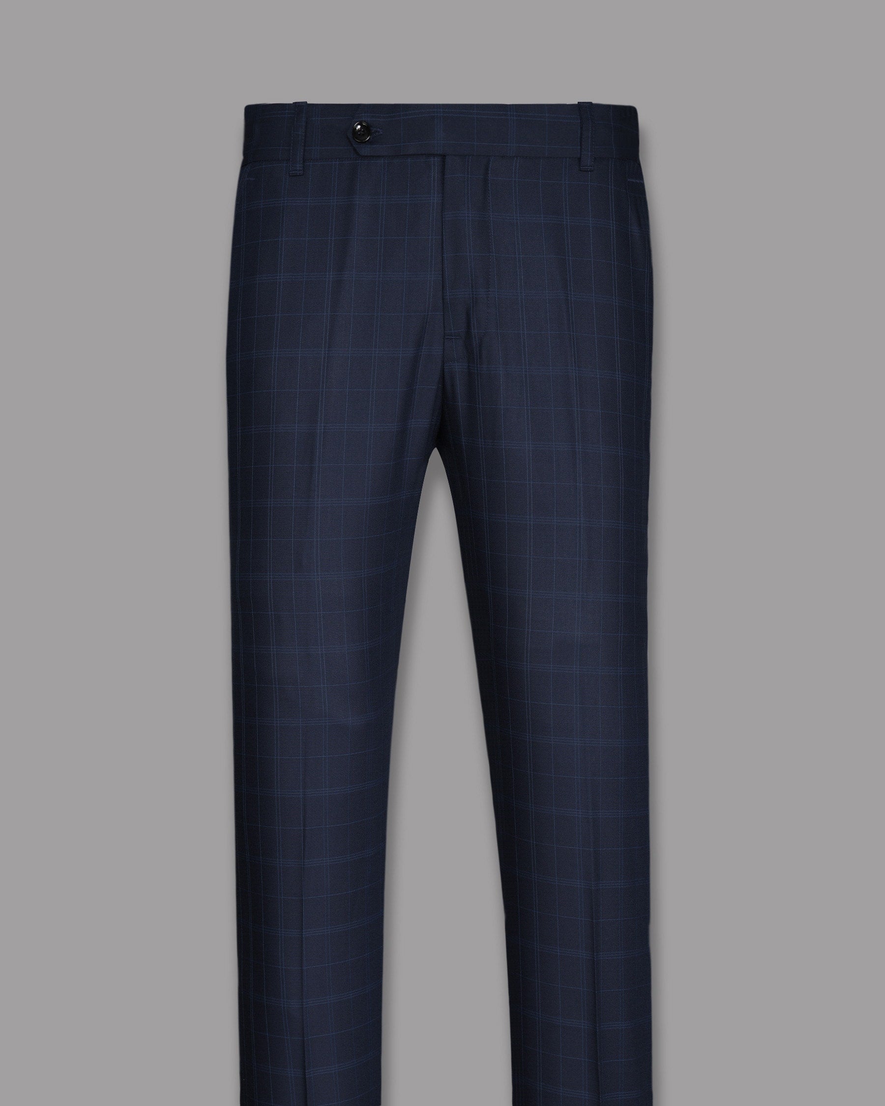 Navy Windowpane Wool Blend Pant