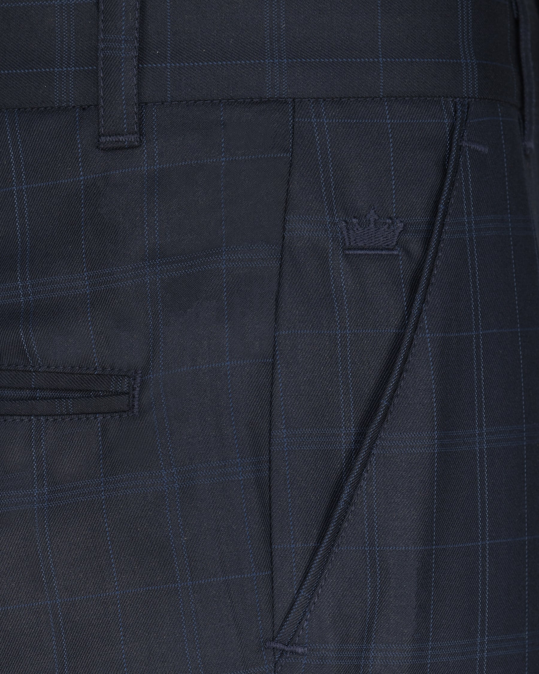 Navy Windowpane Wool Blend Pant