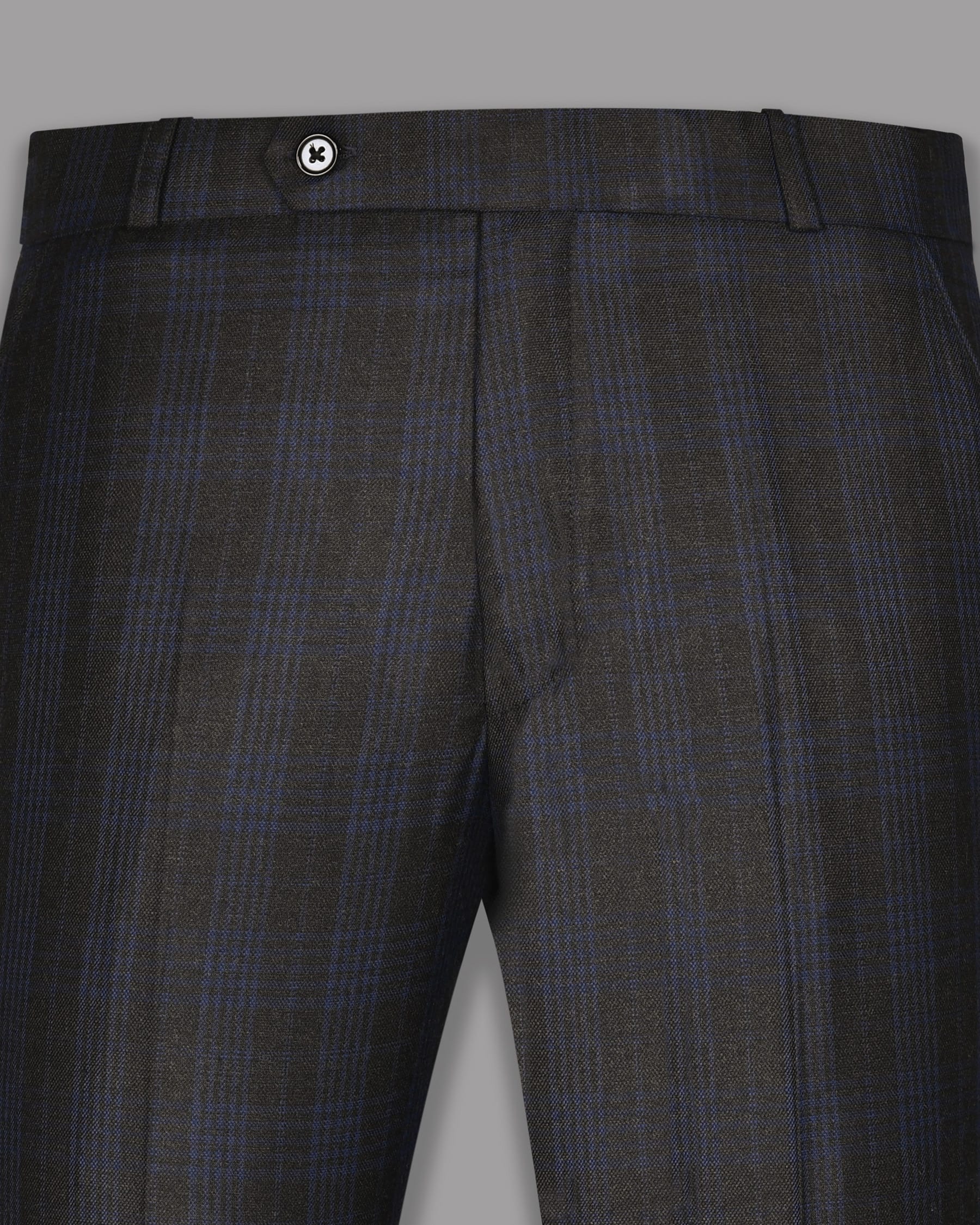 Charcoal with Blue Plaid Wool-Silk blend Pant T754-30, T754-32, T754-36, T754-38, T754-44, T754-42, T754-28, T754-34, T754-40