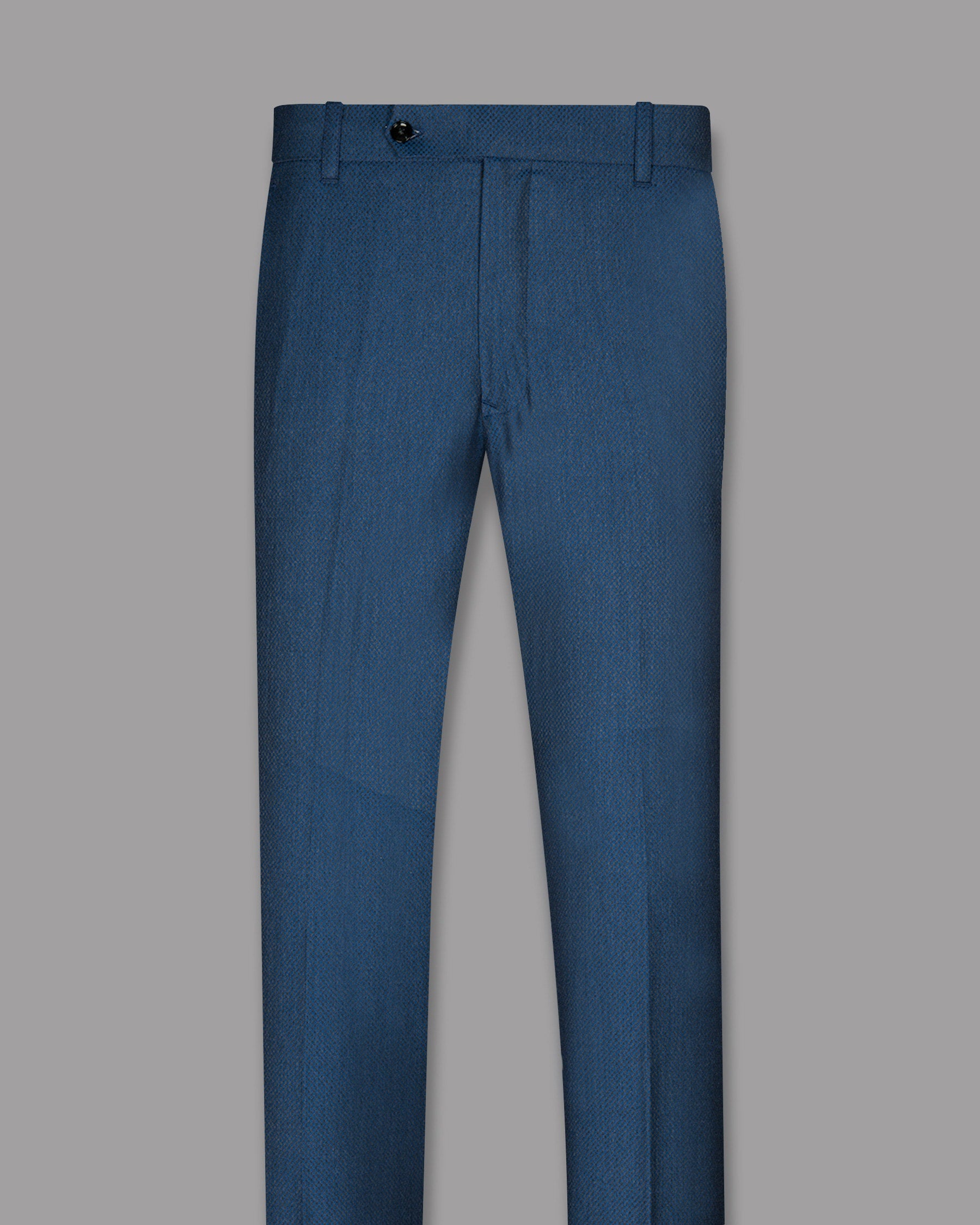 Royal blue with Subtle Charcoal Micro checked Wool Rich Pant