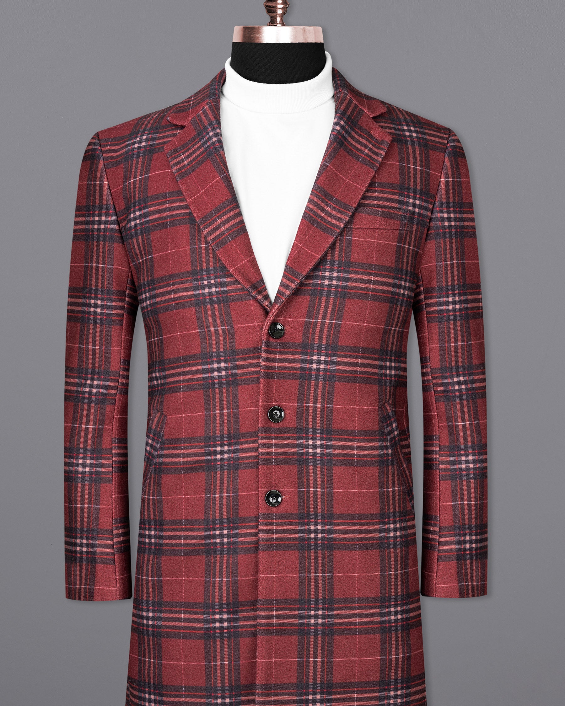 Shiraz Red Plaid Trench Coat TCB1789-SB-36, TCB1789-SB-38, TCB1789-SB-40, TCB1789-SB-42, TCB1789-SB-44, TCB1789-SB-46, TCB1789-SB-48, TCB1789-SB-50, TCB1789-SB-52, TCB1789-SB-54, TCB1789-SB-56, TCB1789-SB-58, TCB1789-SB-60
