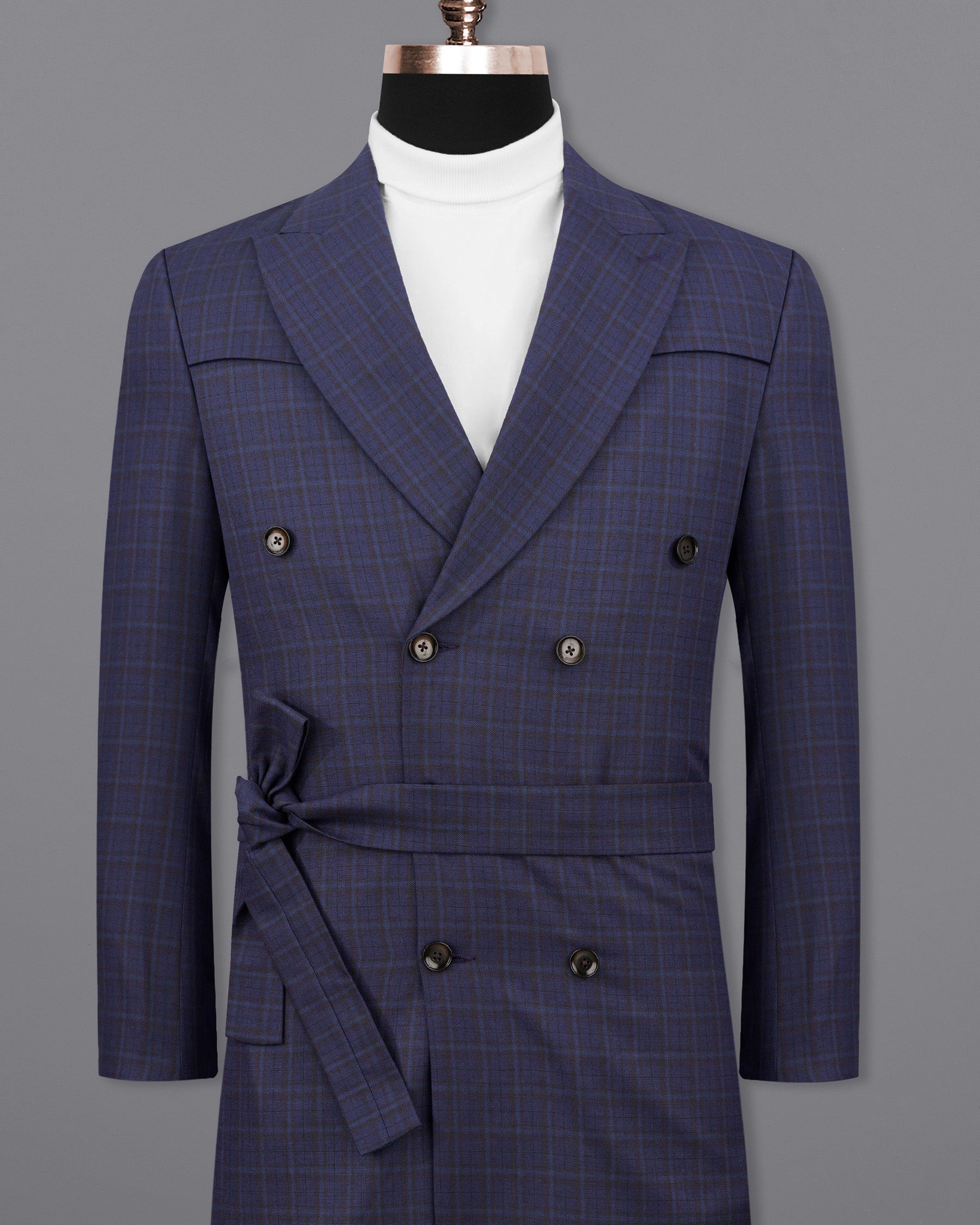 Martinique blue Subtle Checkered Double Breasted with Belt Closure Designer Trench Coat TCB2112-DB-D35-36, TCB2112-DB-D35-38, TCB2112-DB-D35-40, TCB2112-DB-D35-42, TCB2112-DB-D35-44, TCB2112-DB-D35-46, TCB2112-DB-D35-48, TCB2112-DB-D35-50, TCB2112-DB-D35-52, TCB2112-DB-D35-54, TCB2112-DB-D35-56, TCB2112-DB-D35-58, TCB2112-DB-D35-60