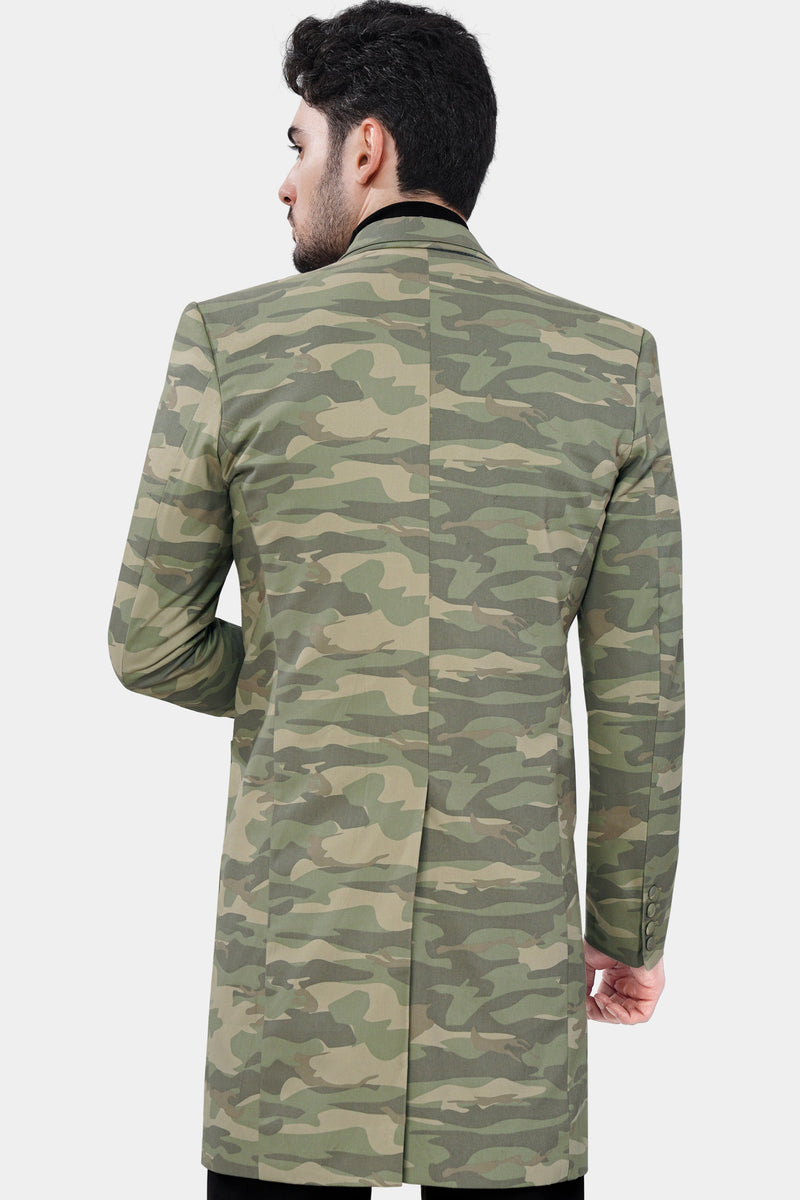 Sage Green with Sandrift Brown Camouflage and Black Premium Cotton Designer Trench Coat