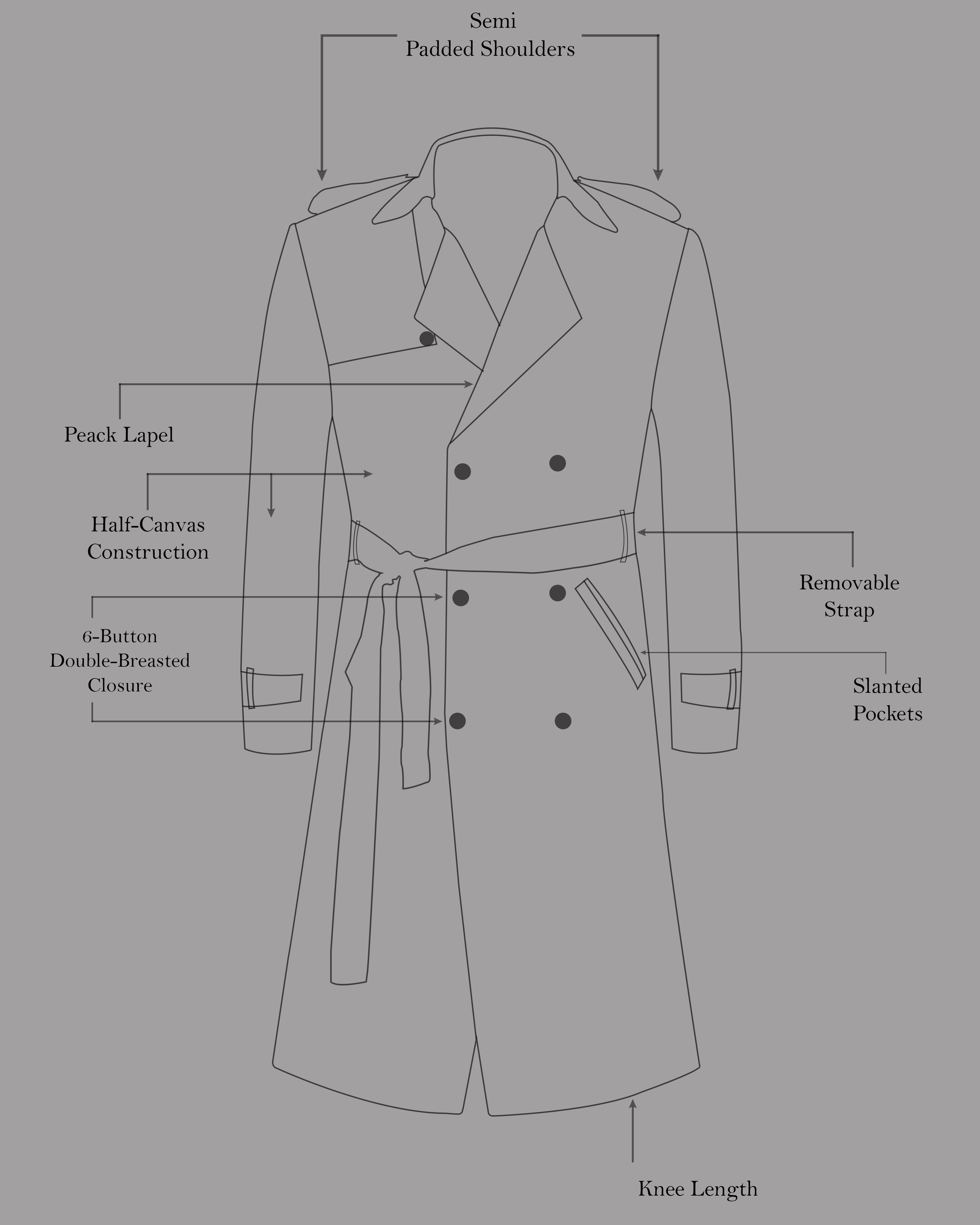 Juniper Green Double Breasted Trench Coat with Pant TCPT02-D1-36, TCPT02-D1-38, TCPT02-D1-40, TCPT02-D1-42, TCPT02-D1-44, TCPT02-D1-46, TCPT02-D1-48, TCPT02-D1-50, TCPT02-D1-52, TCPT02-D1-54, TCPT02-D1-56, TCPT02-D1-58, TCPT02-D1-60