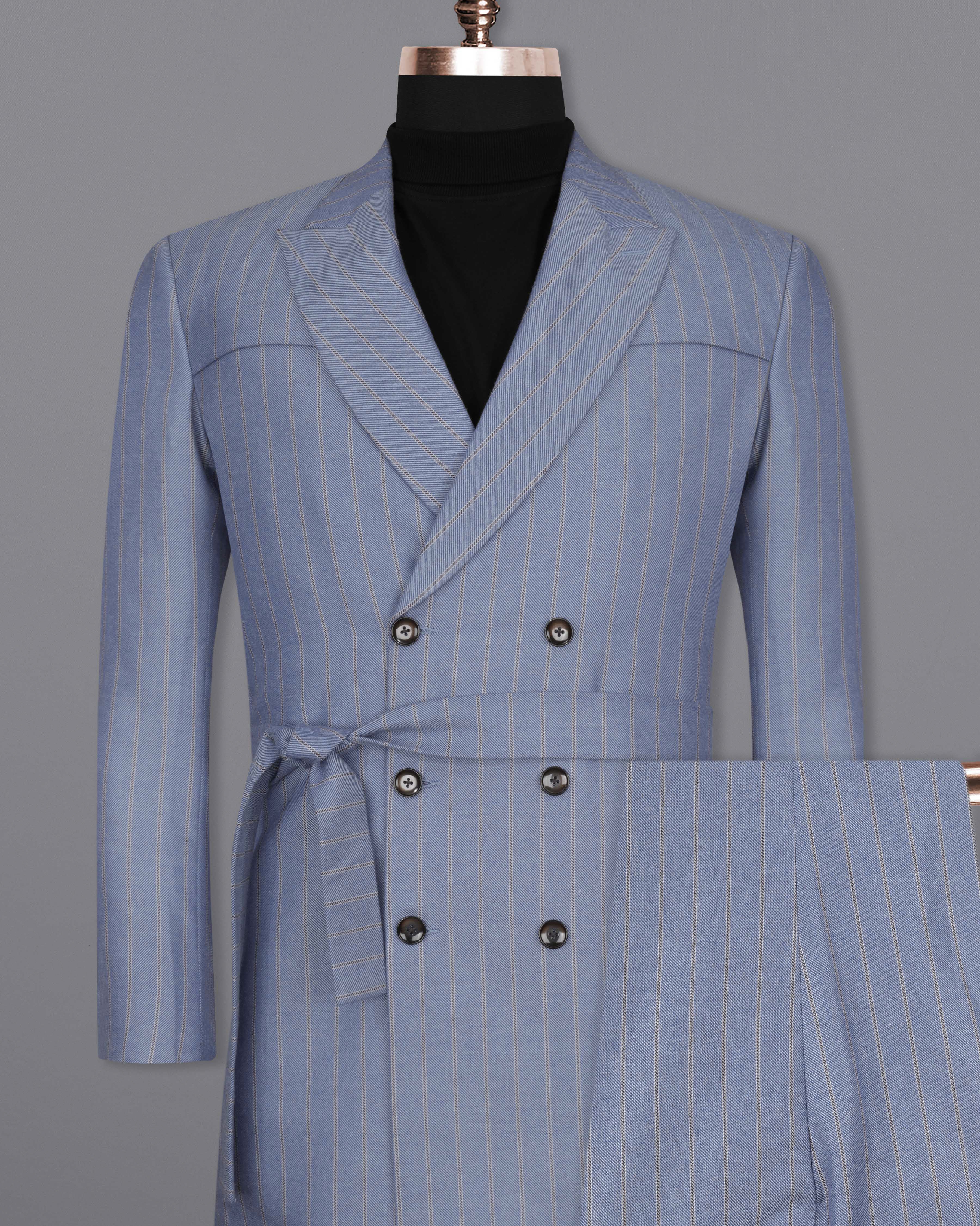 Waterloo Blue Striped Double Breasted Designer Trench Coat With Pant  TCPT2086-DB-36, TCPT2086-DB-38, TCPT2086-DB-40, TCPT2086-DB-42, TCPT2086-DB-44, TCPT2086-DB-46, TCPT2086-DB-48, TCPT2086-DB-50, TCPT2086-DB-52, TCPT2086-DB-54, TCPT2086-DB-56, TCPT2086-DB-58, TCPT2086-DB-60