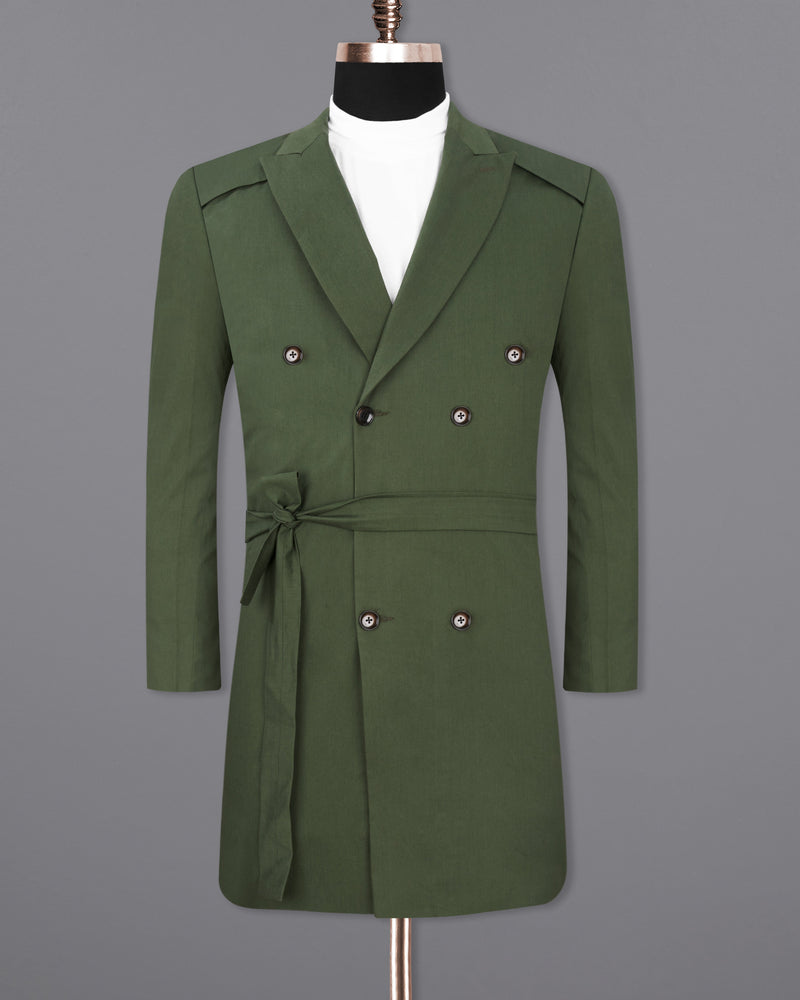 Green double breasted trench coat for men