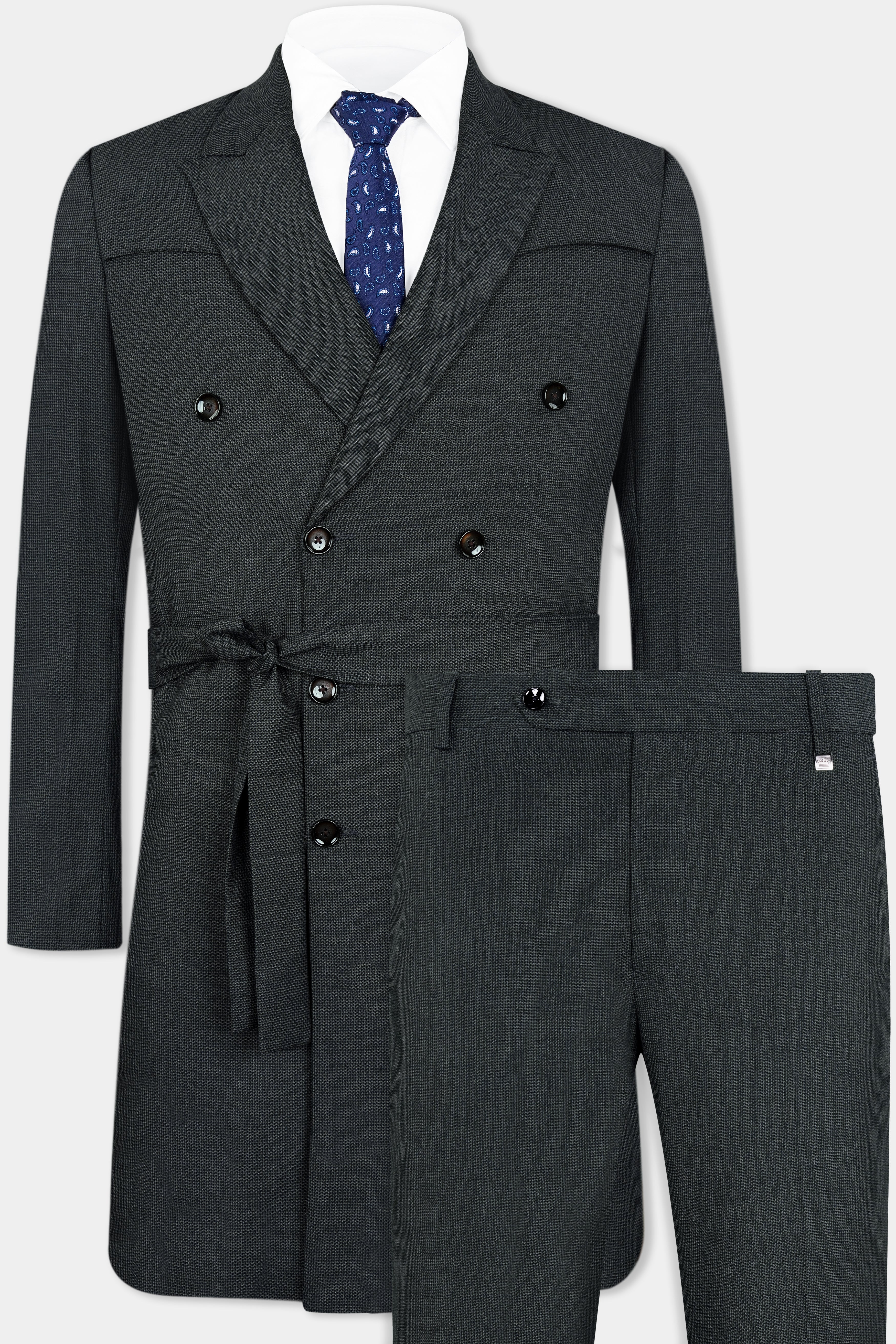 Capecod Gray Wool Rich Double Breasted Designer Trench Coat With Pant