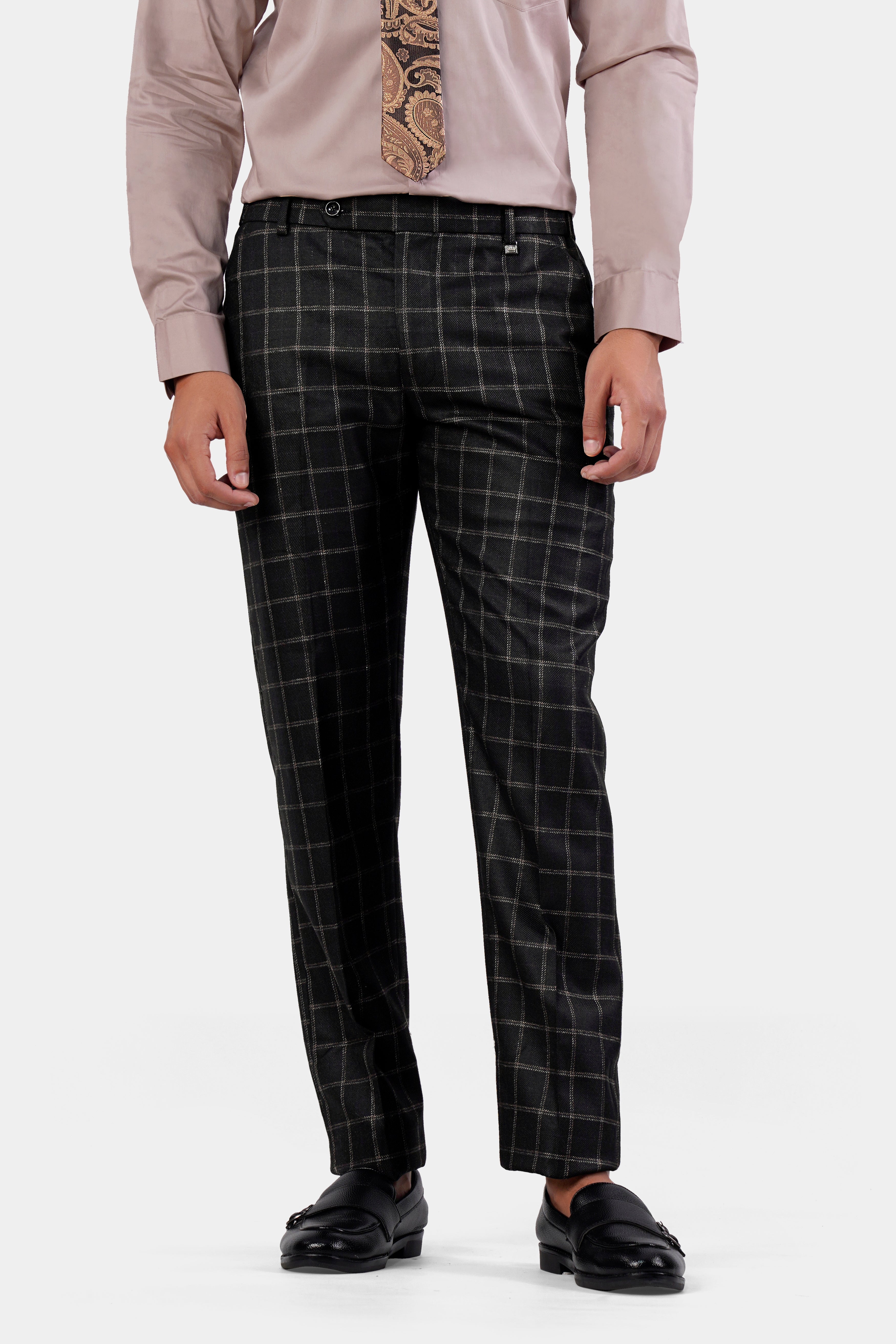 Jade Black and Saddle Brown Checks Plaid Premium wool blend Double