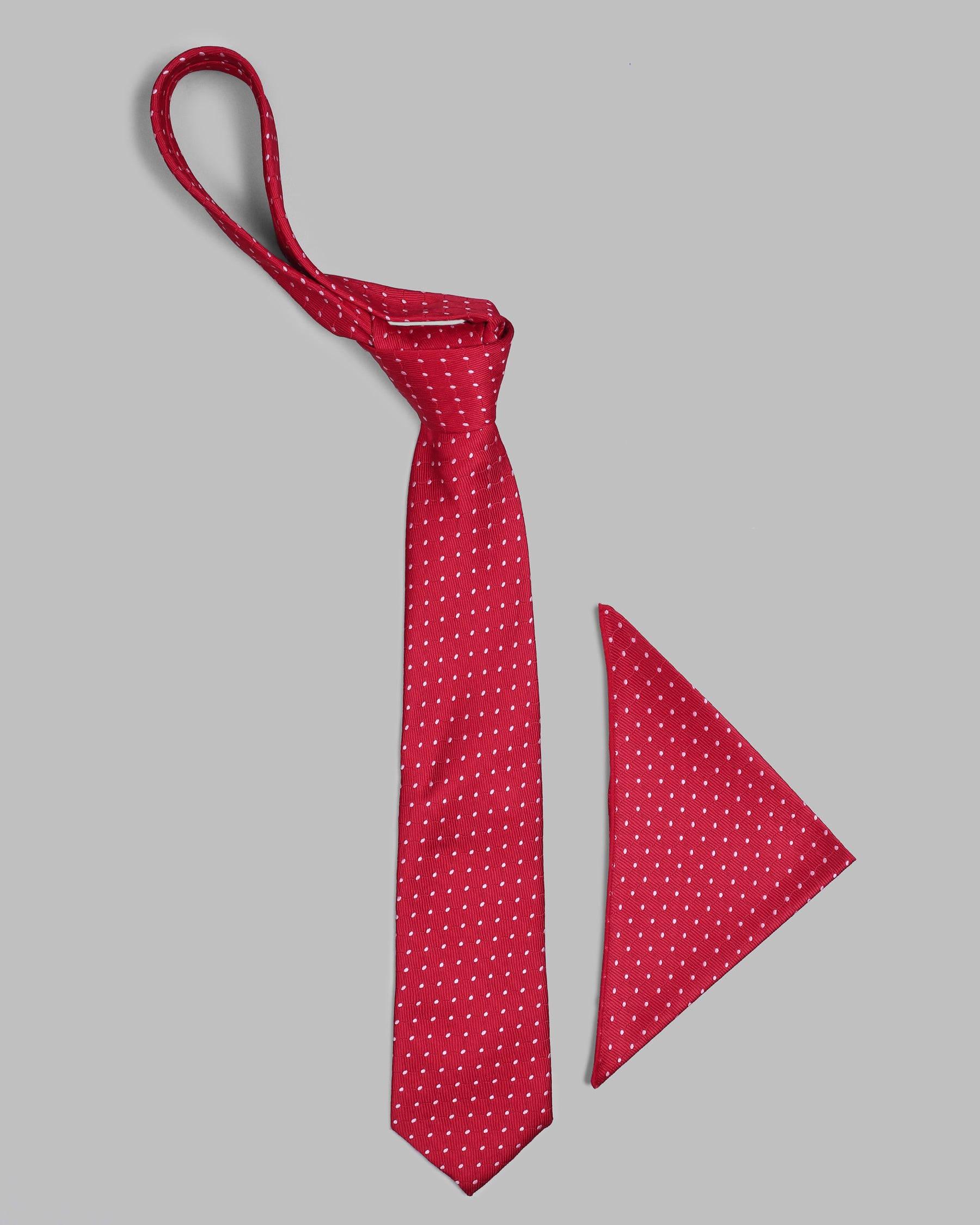 Mandy Red White Dotted Tie with Pocket Square TP17