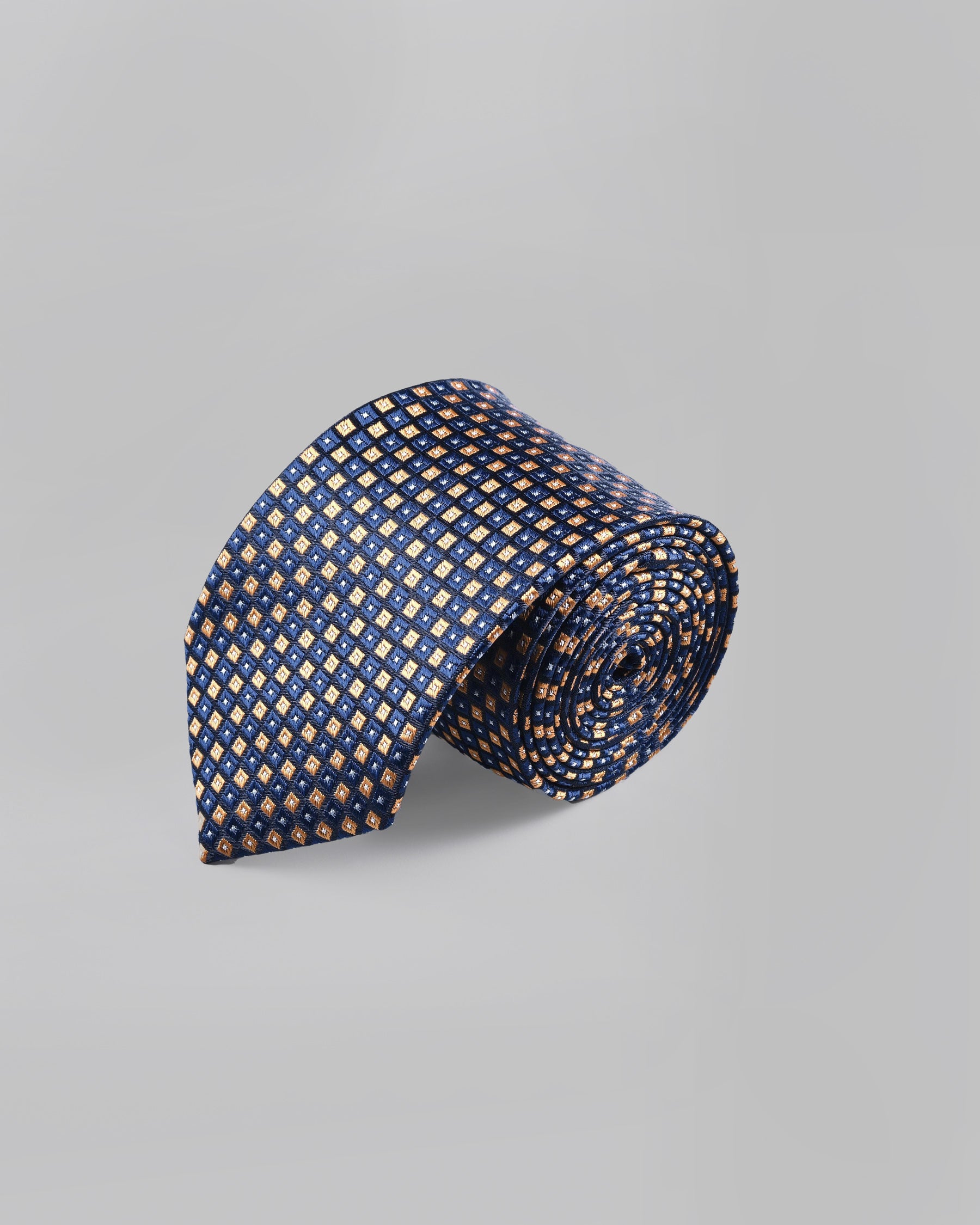 Tangaroa Blue and Gamboge Yellow Geometric Jacquard Patterned Tie with Free Pocket Square