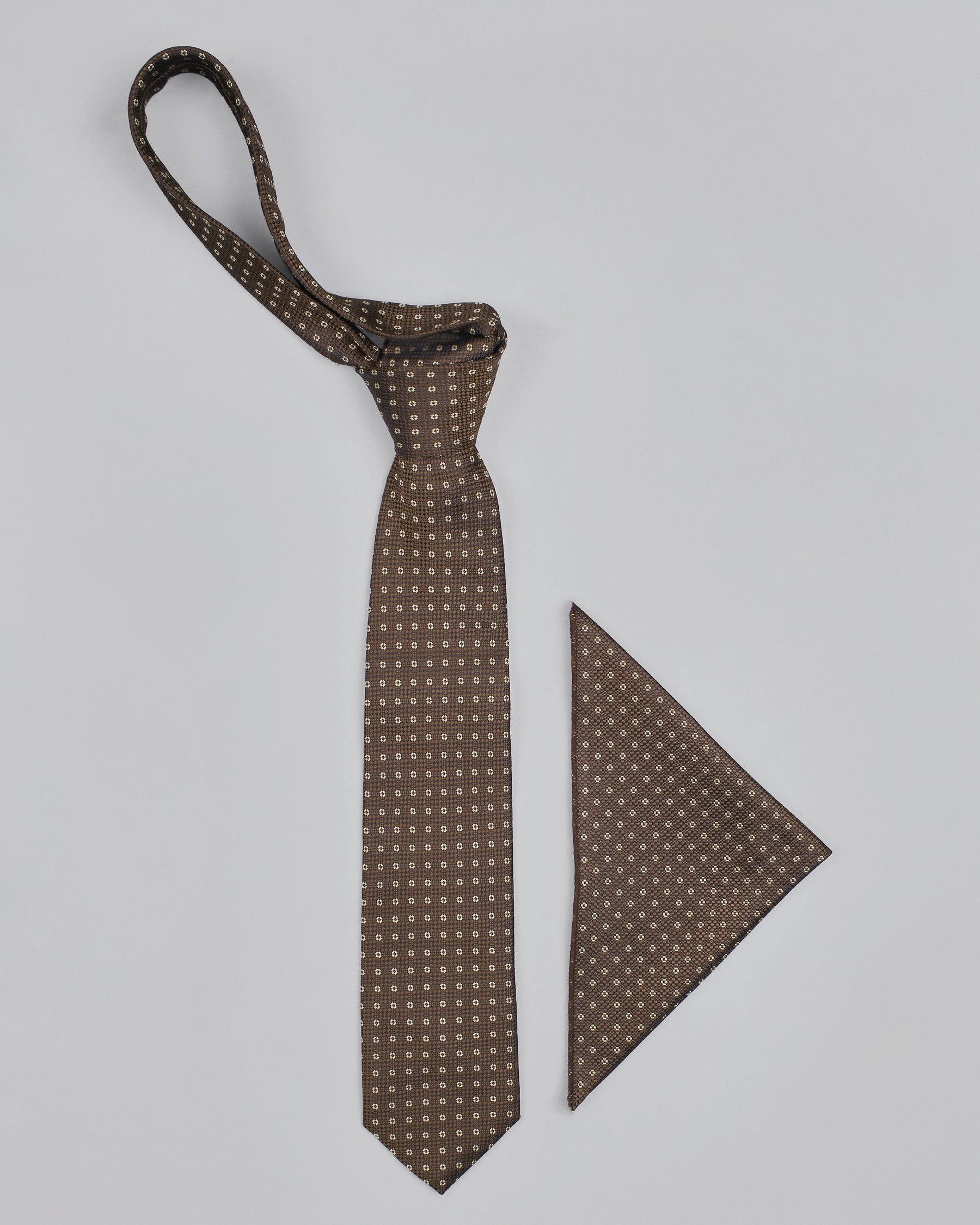 Tana with Metallic Bronze Geometric Patterned Tie and Free Pocket Square TP32