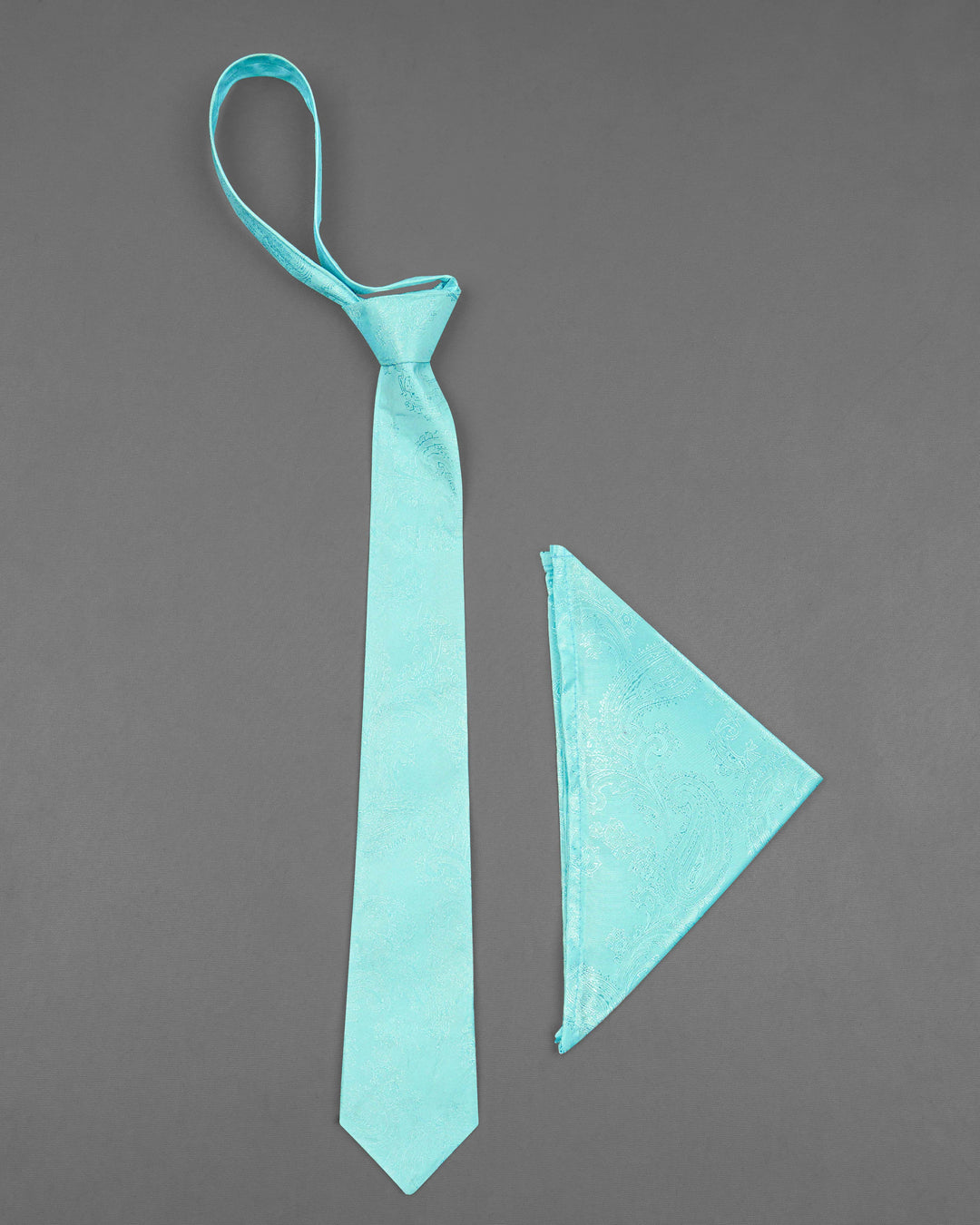 RIPTIDE AQUA BLUE PAISLEY JACQUARD TIE WITH POCKET SQUARE