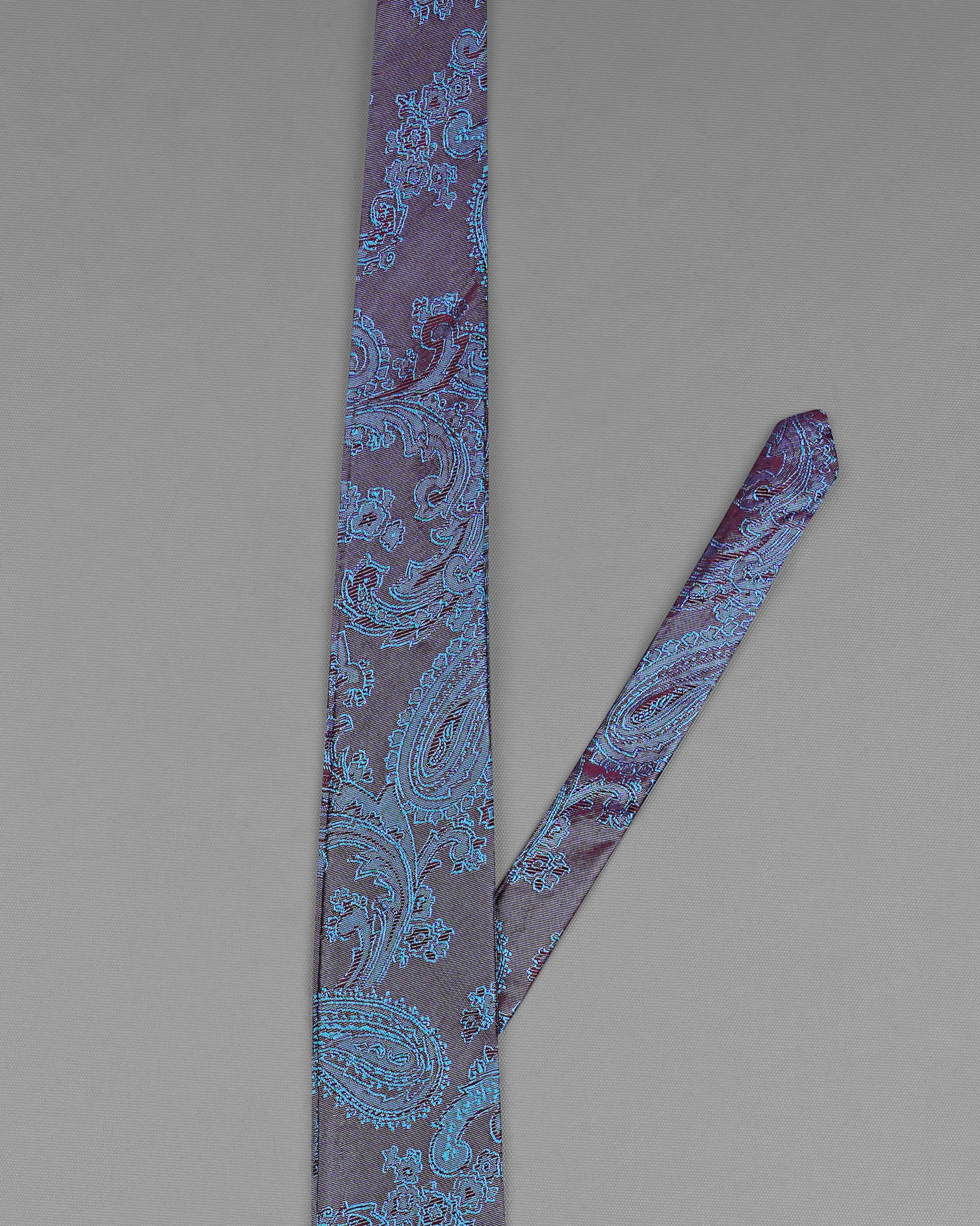 Purplish and Cosmic Maroon Two Tone Paisley Jacquard Tie with Pocket Square TP035