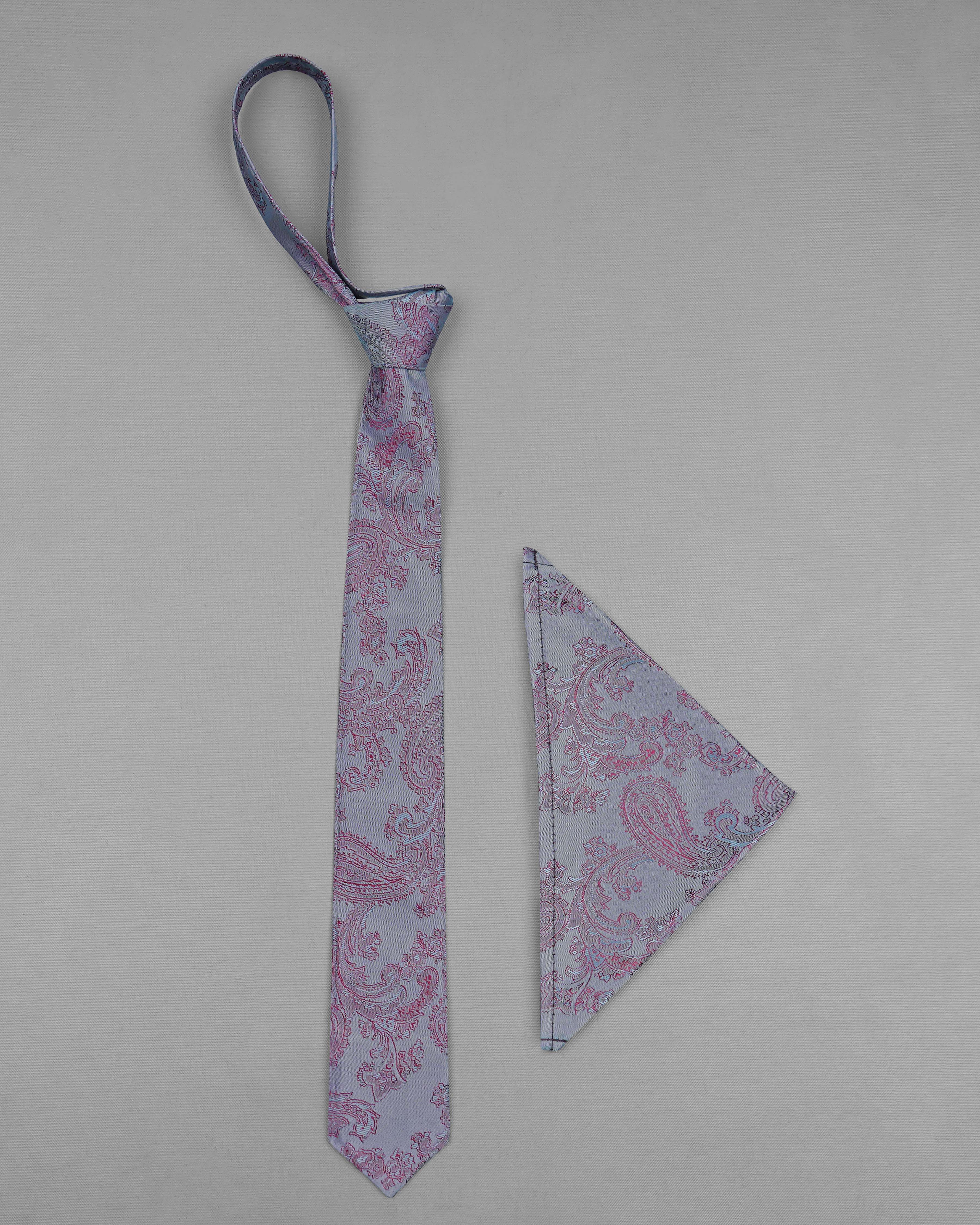 Mobster Maroon and Chateau Gray Two Tone Paisley Jacquard Tie with Pocket Square TP037
