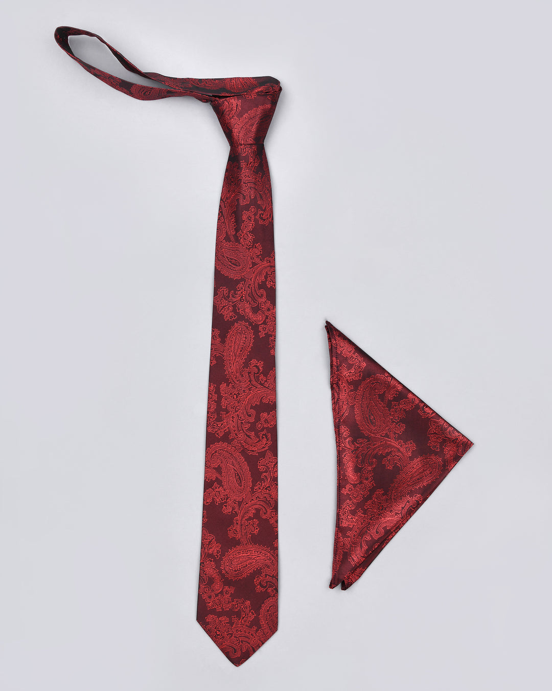 BARN RED PAISLEY JACQUARD TIE WITH FREE POCKET SQUARE