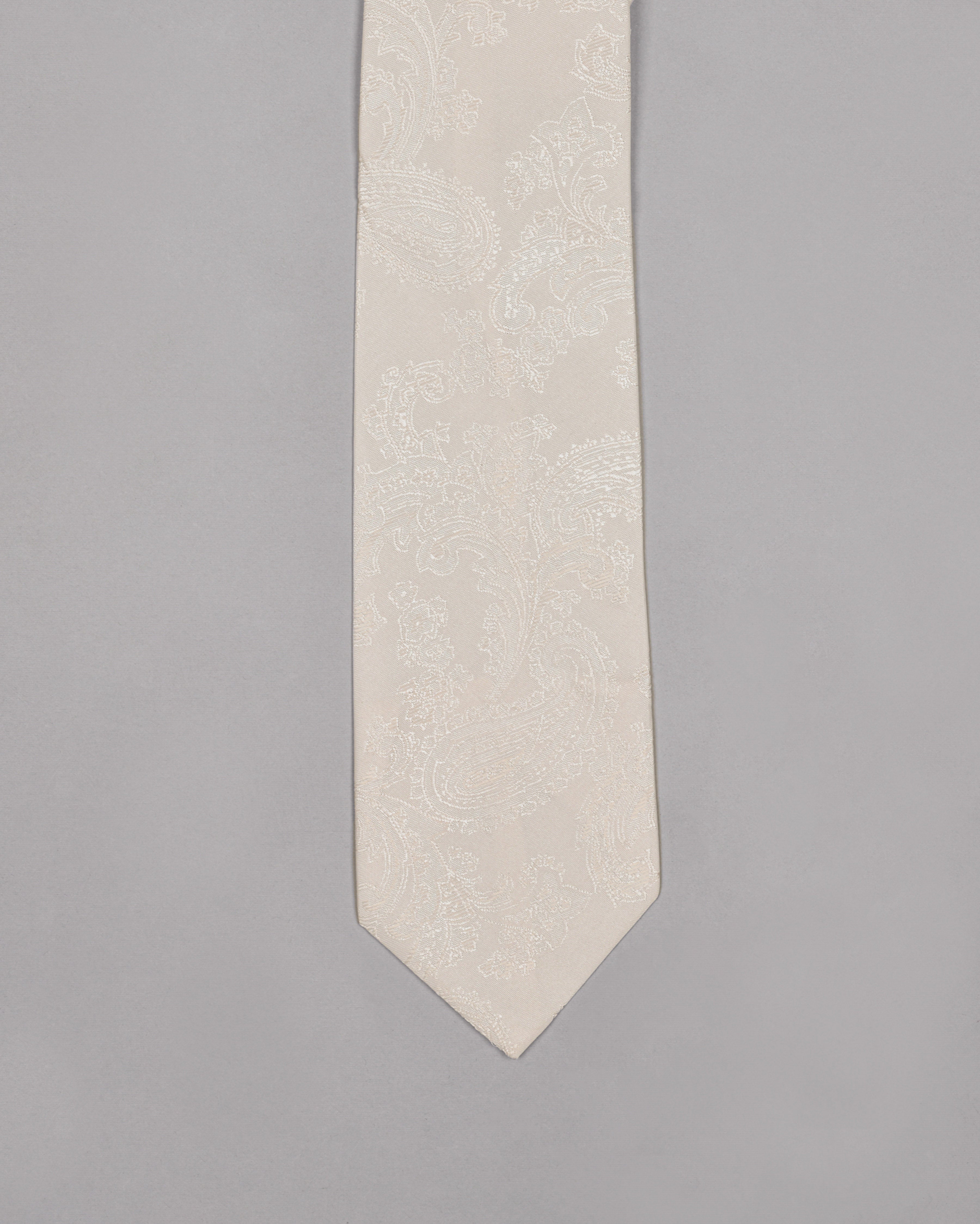 Ivory Paisley Jacquard Tie with Free Pocket square