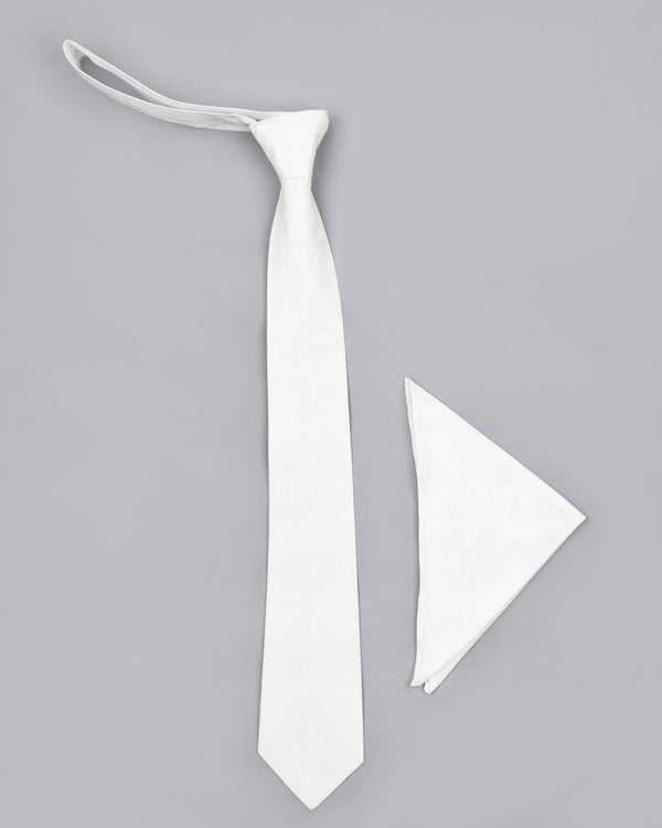 Bright White Paisley Jacquard Tie with Free Pocket square