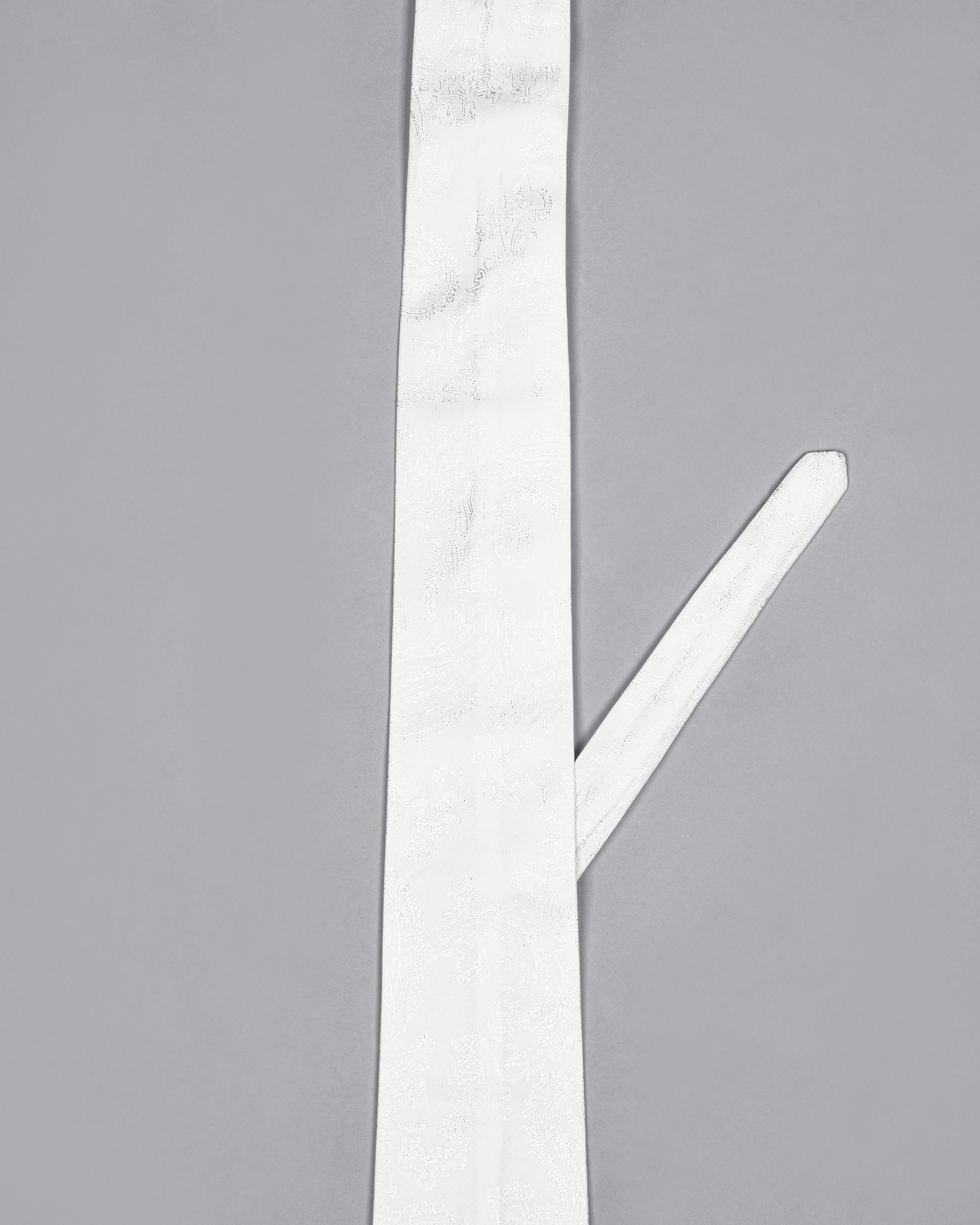 Bright White Paisley Jacquard Tie with Free Pocket square