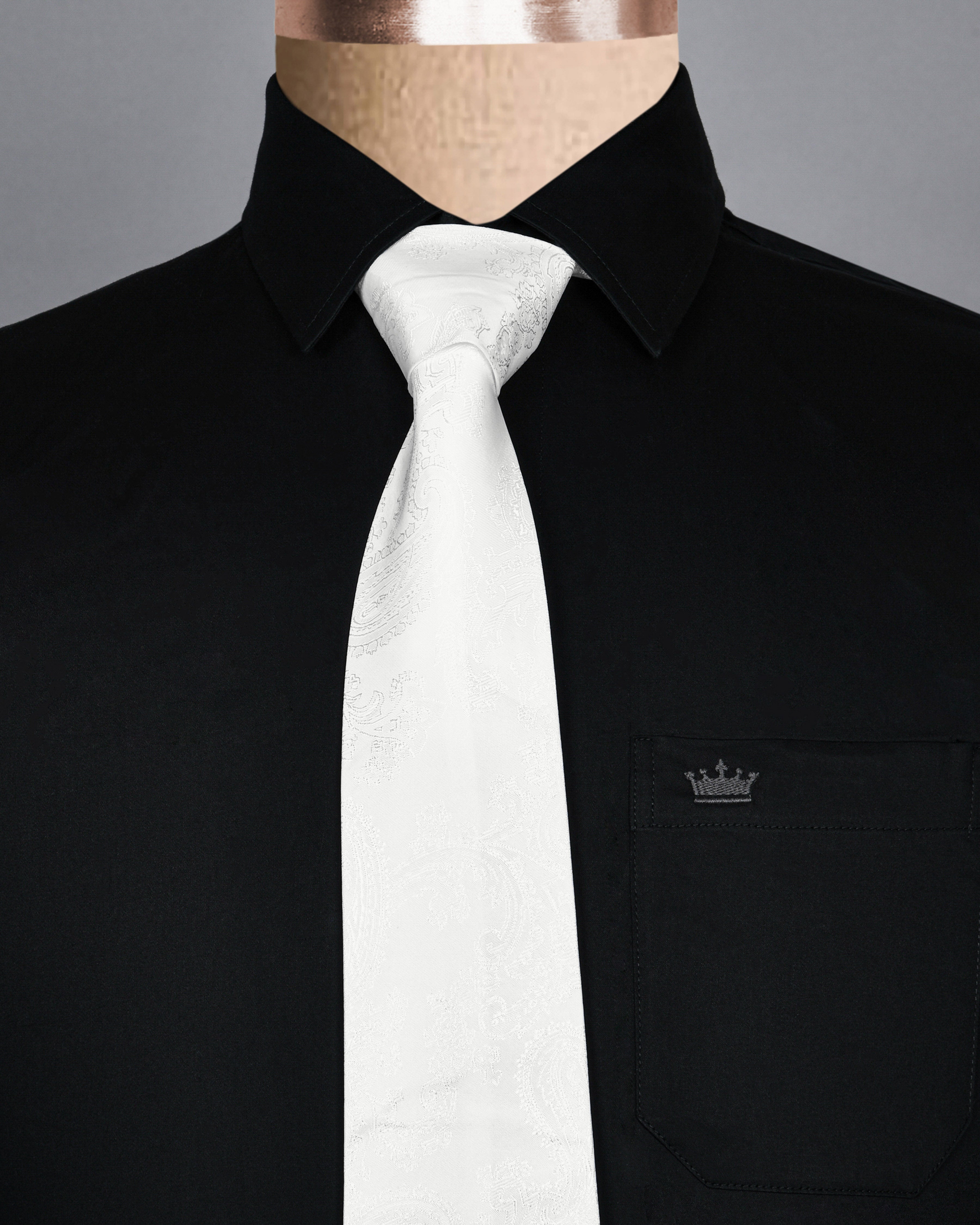 Bright White Paisley Jacquard Tie with Free Pocket square