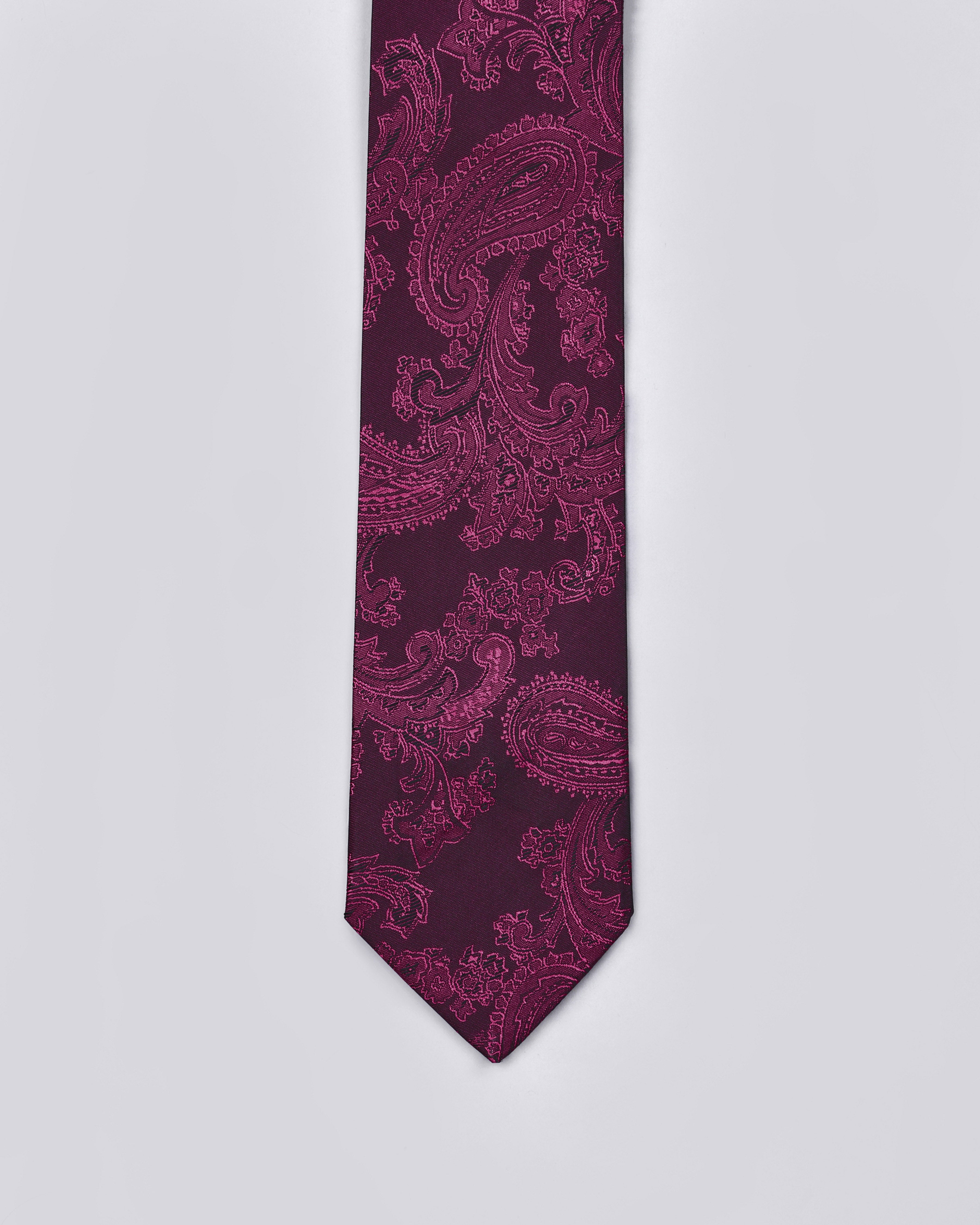 Maroon Paisley Jacquard Tie with Free Pocket square