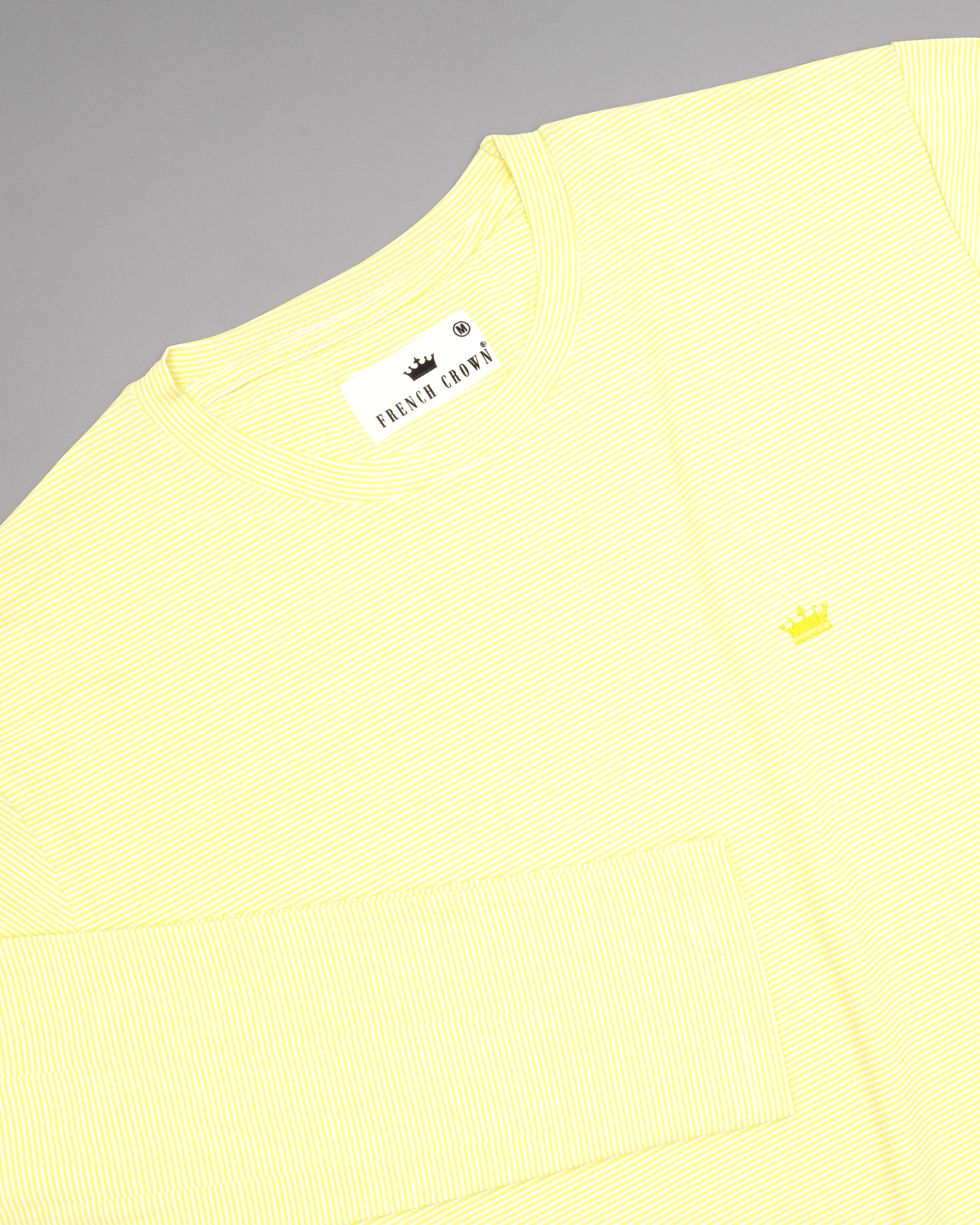 Bright Yellow Pinstriped Full-Sleeve Lightweight Premium Cotton T-shirt TS135-S, TS135-M, TS135-L, TS135-XL, TS135-XXL