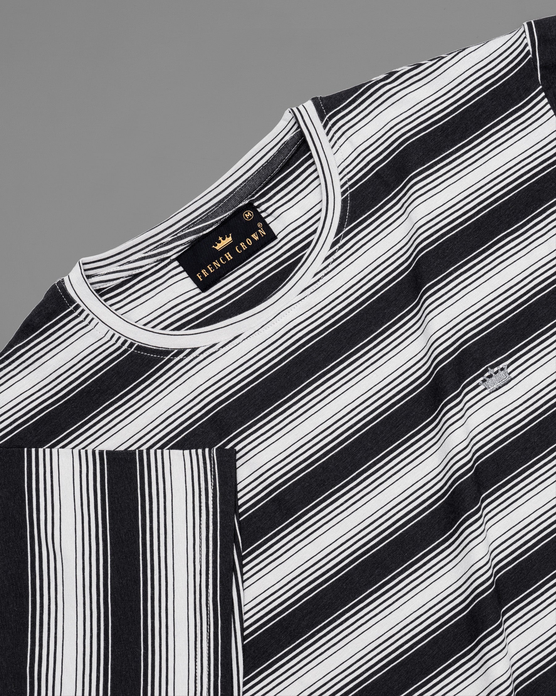 Black & Light Grey Striped Premium Cotton T-shirt TS270-M, TS270-L, TS270-S, TS270-XL, TS270-XXL