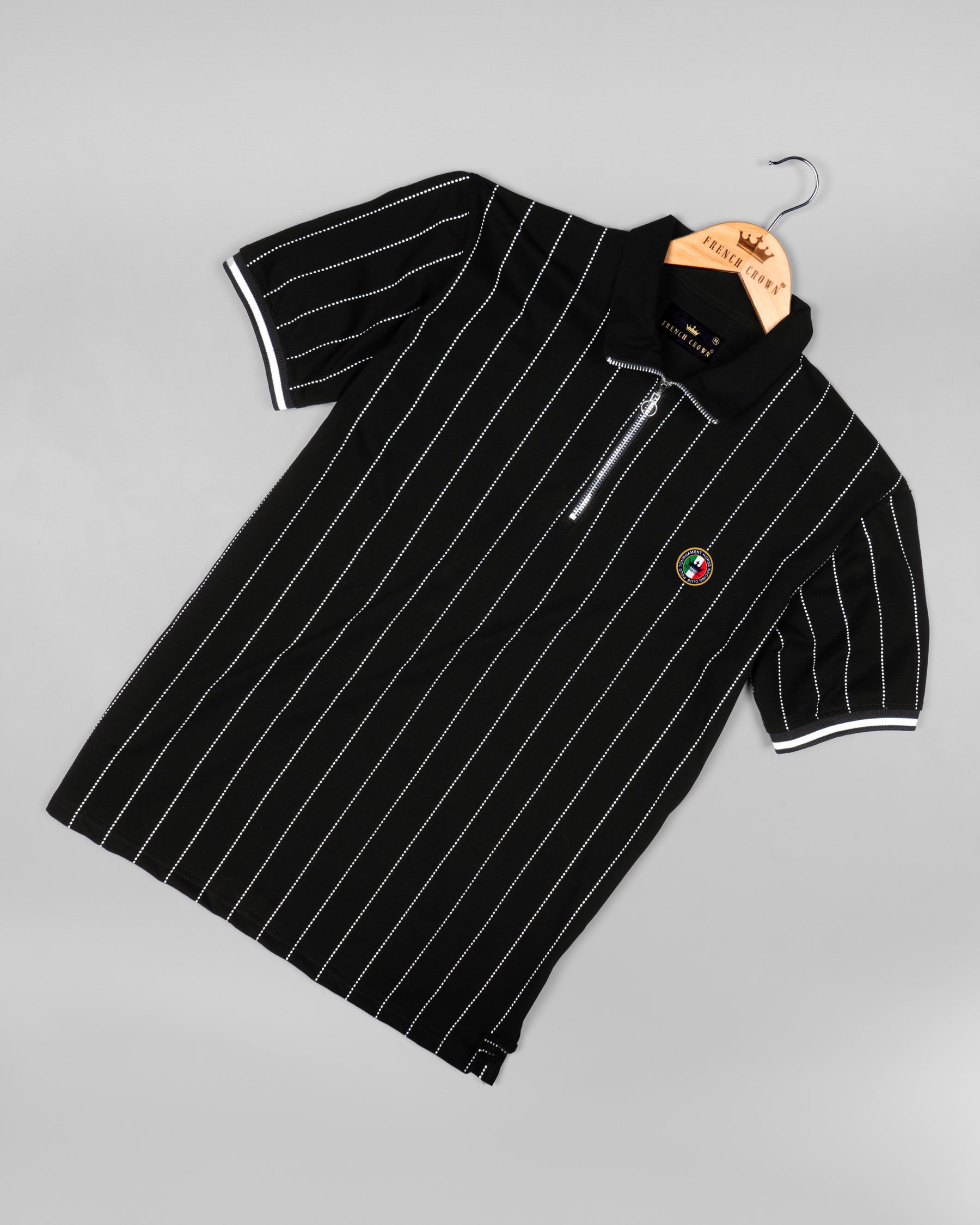 Jade Black with White Stripes Super Soft Organic Cotton Mercerised Pique Polo