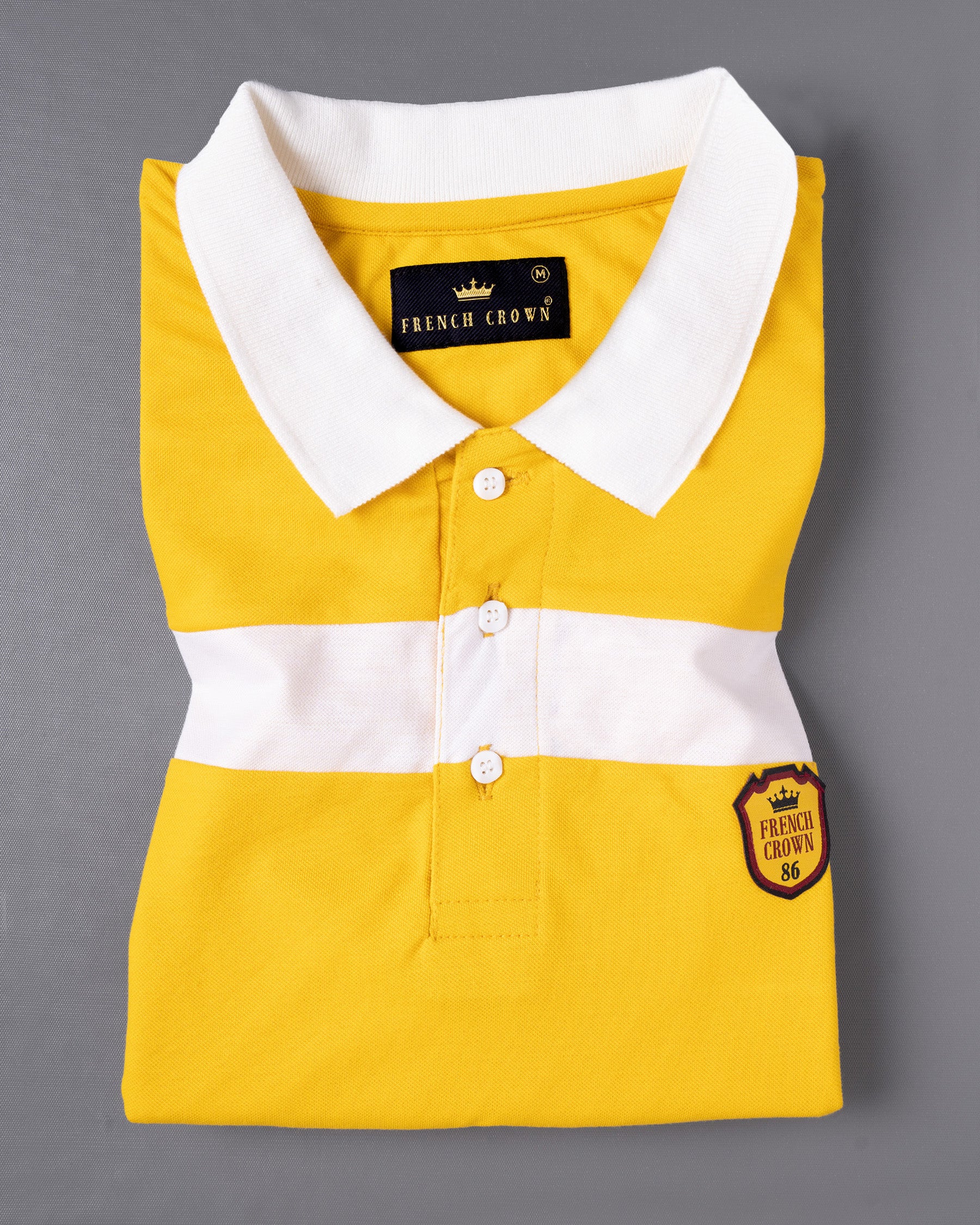 Sunglow Yellow with White Chest Patch Super Soft Premium Cotton Mercerised Pique Polo
