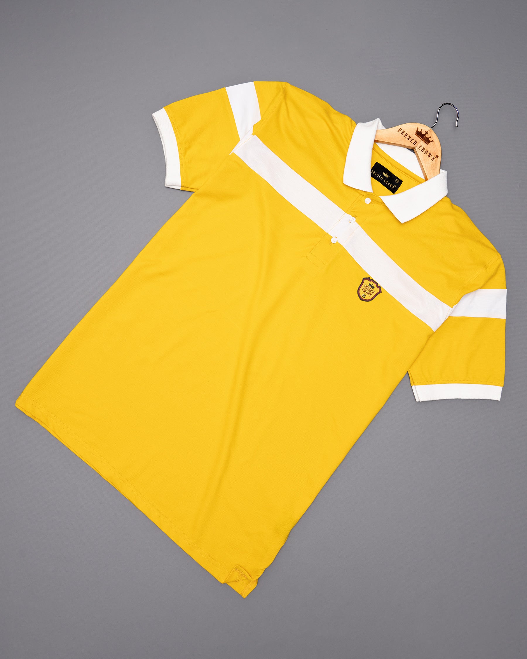 Sunglow Yellow with White Chest Patch Super Soft Premium Cotton Mercerised Pique Polo