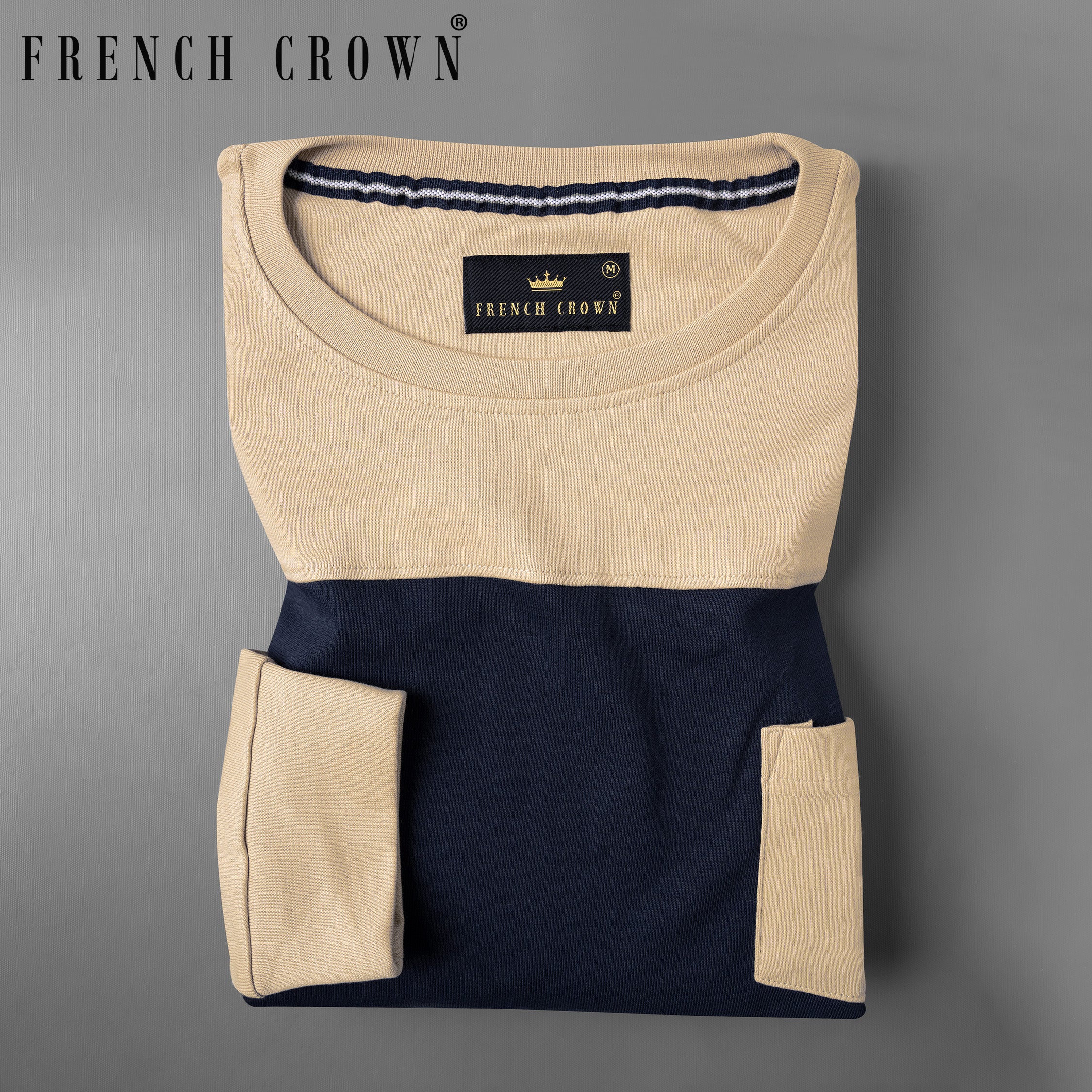 Indian Khaki and Mirage Blue Full Sleeves Super Soft Premium Round