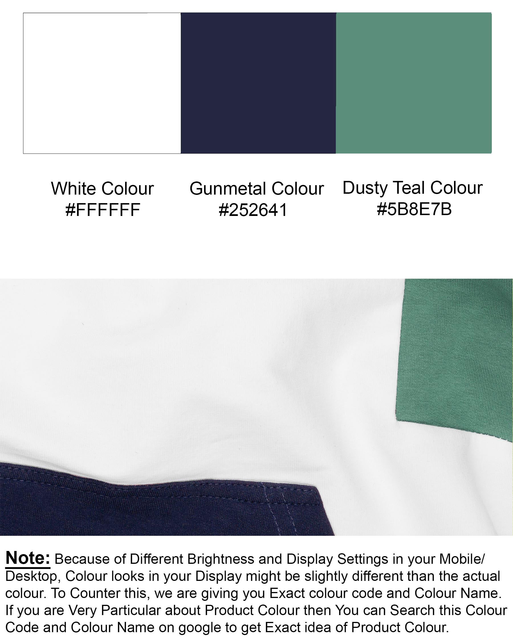 Bright White with Gunmetal Blue and Dusty Teal Green Hoodie Sweatshirt TS584-S, TS584-M, TS584-L, TS584-XL, TS584-XXL, TS584-3XL, TS584-4XL