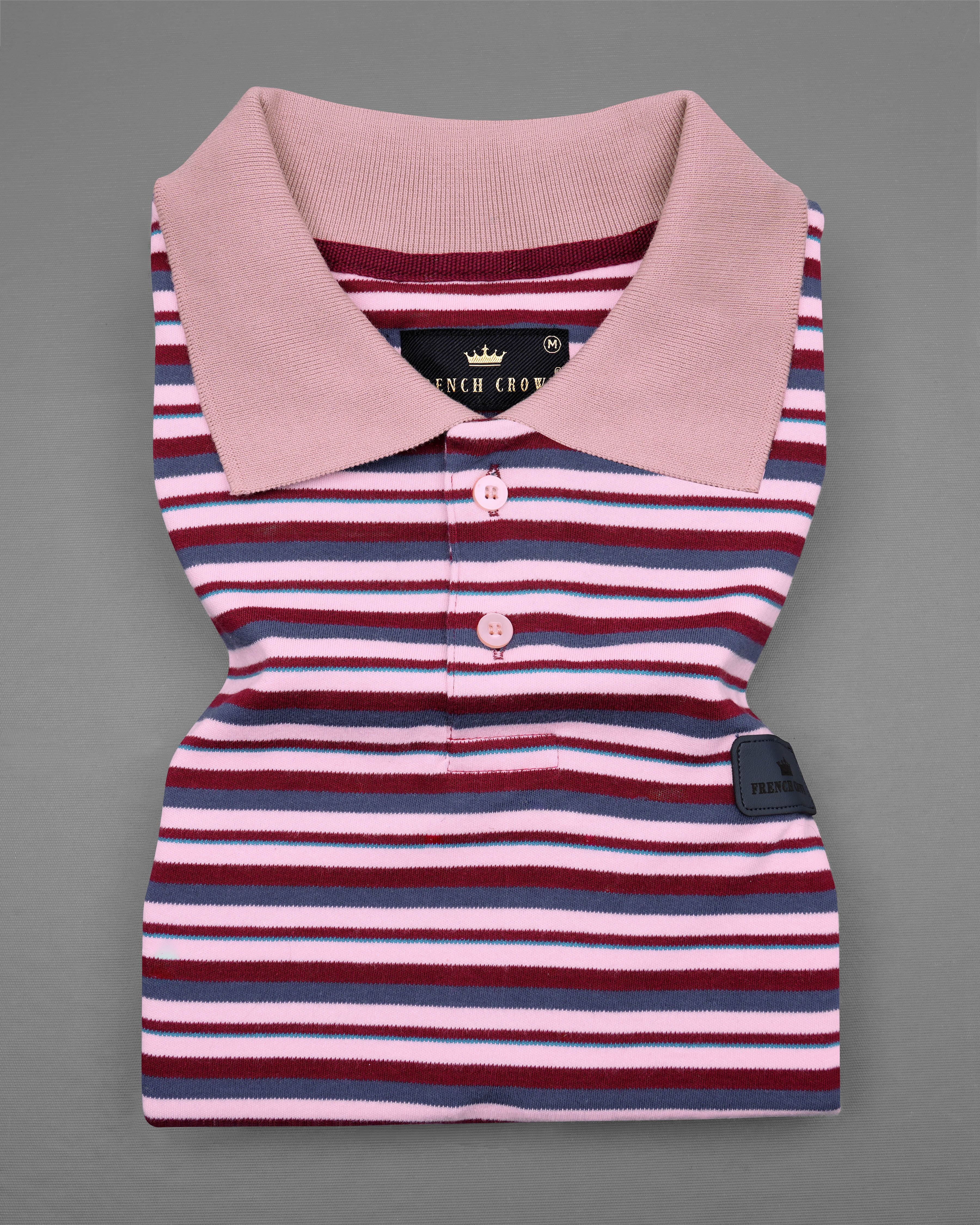 Pastel Pink with Multicolour Striped Super Soft Organic Cotton Pique Polo TS622-P, TS622-M, TS622-T, TS622-XL, TS622-XXL, TS622-3XL, TS622-4XL