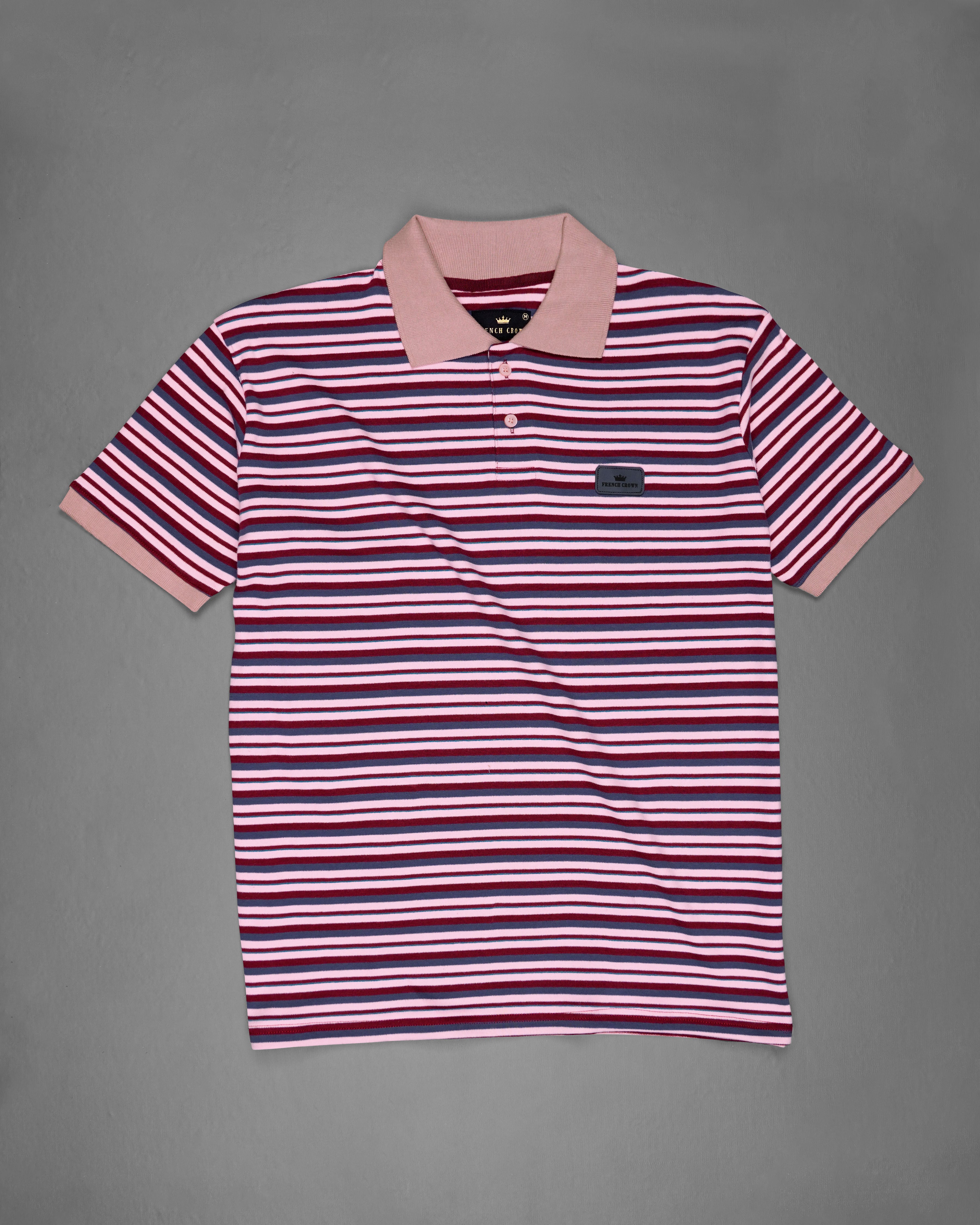 Pastel Pink with Multicolour Striped Super Soft Organic Cotton Pique Polo TS622-P, TS622-M, TS622-T, TS622-XL, TS622-XXL, TS622-3XL, TS622-4XL