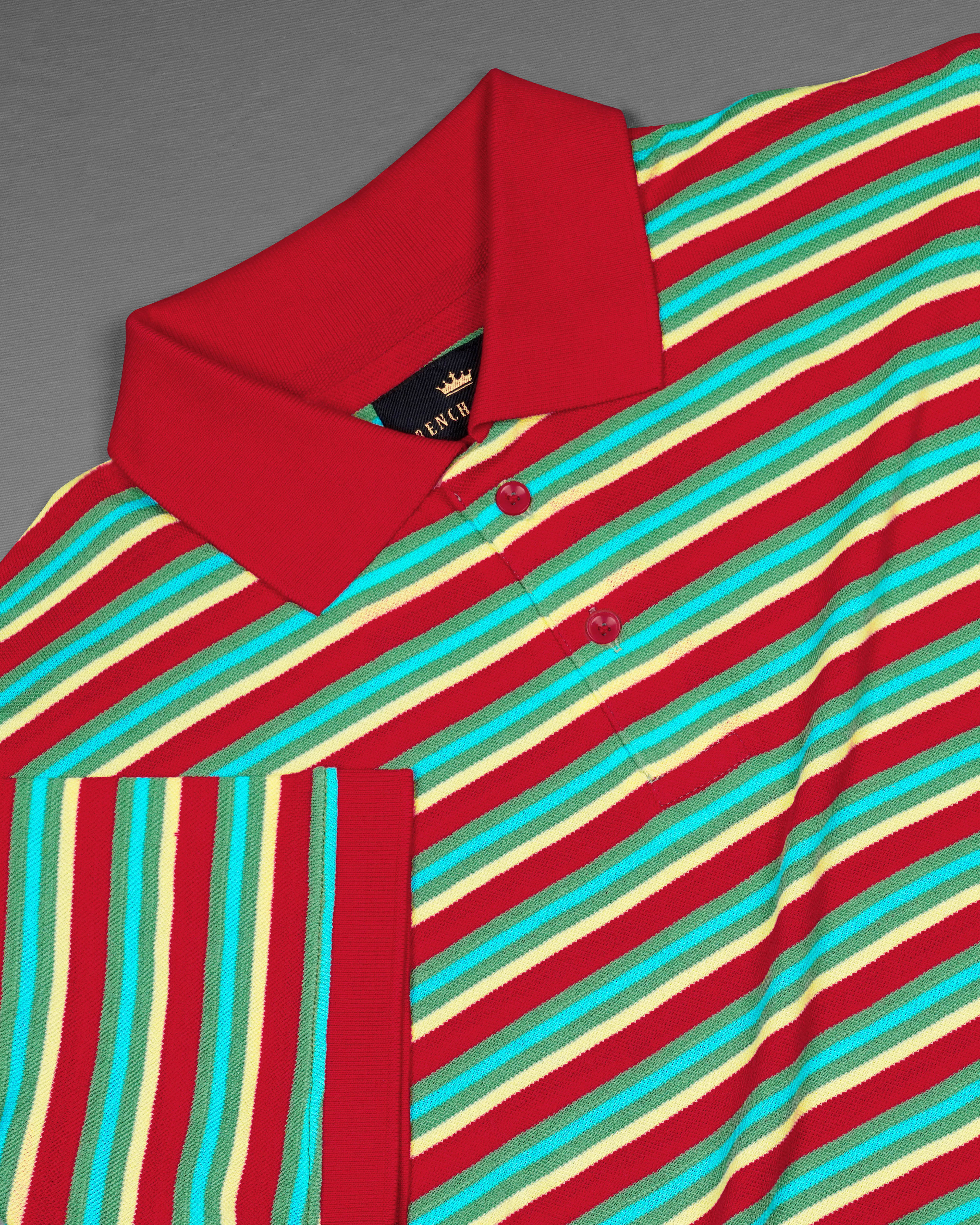 Shiraz Red and Viridian Green Multicolour Striped Super Soft Organic Cotton Mercerised Pique Polo TS625-S, TS625-M, TS625-L, TS625-XL, TS625-XXL