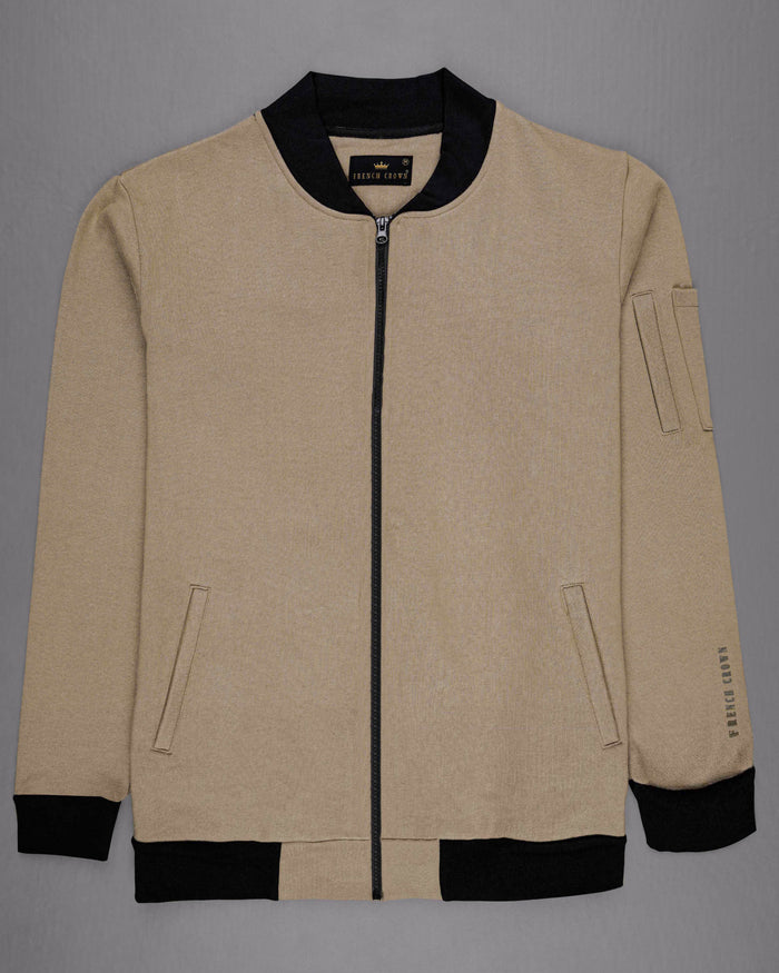 PALE OYSTER BROWN HEAVYWEIGHT BOMBER JACKET