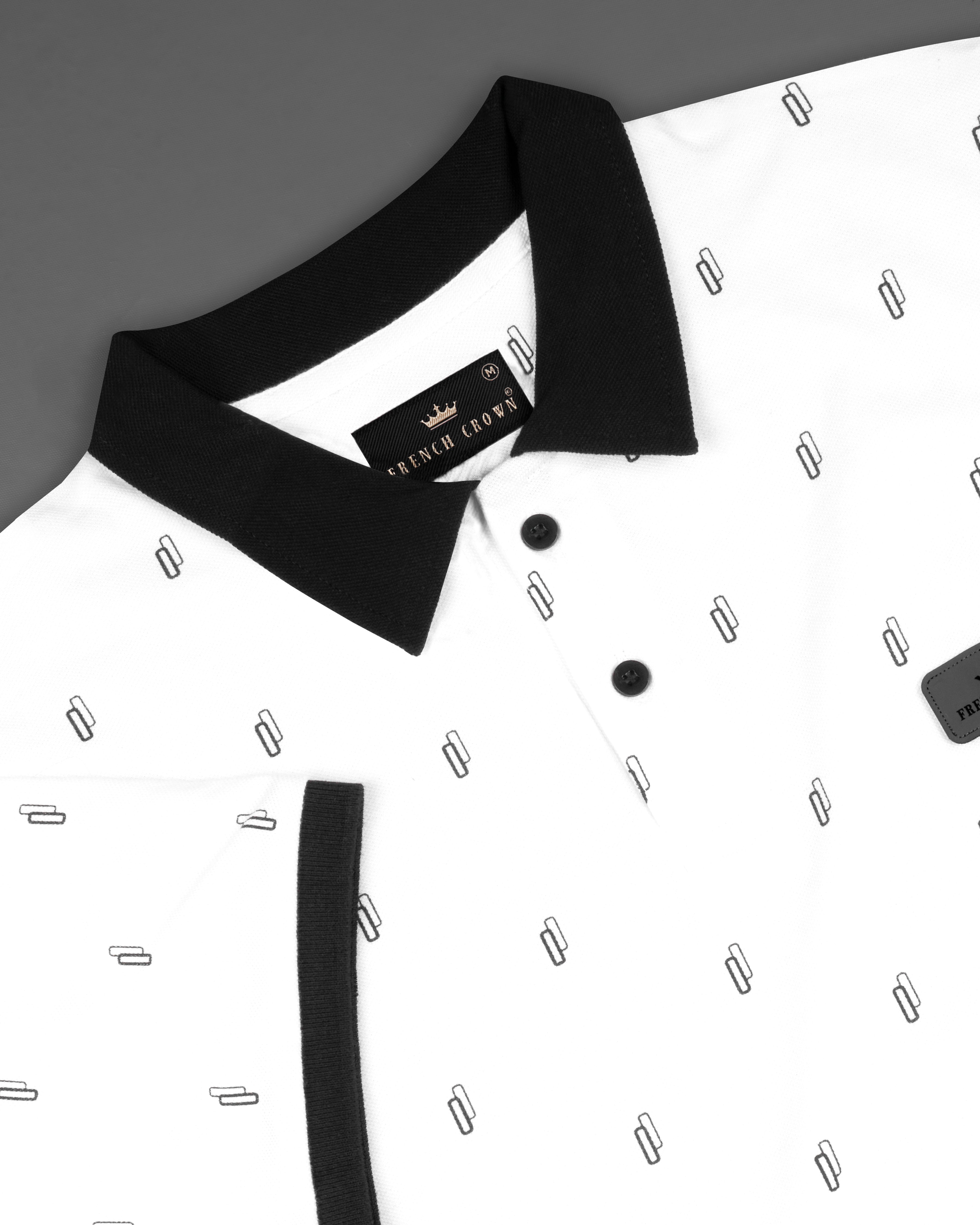 Bright White and Black Printed Pique Polo TS662-S, TS662-M, TS662-L, TS662-XL, TS662-XXL	