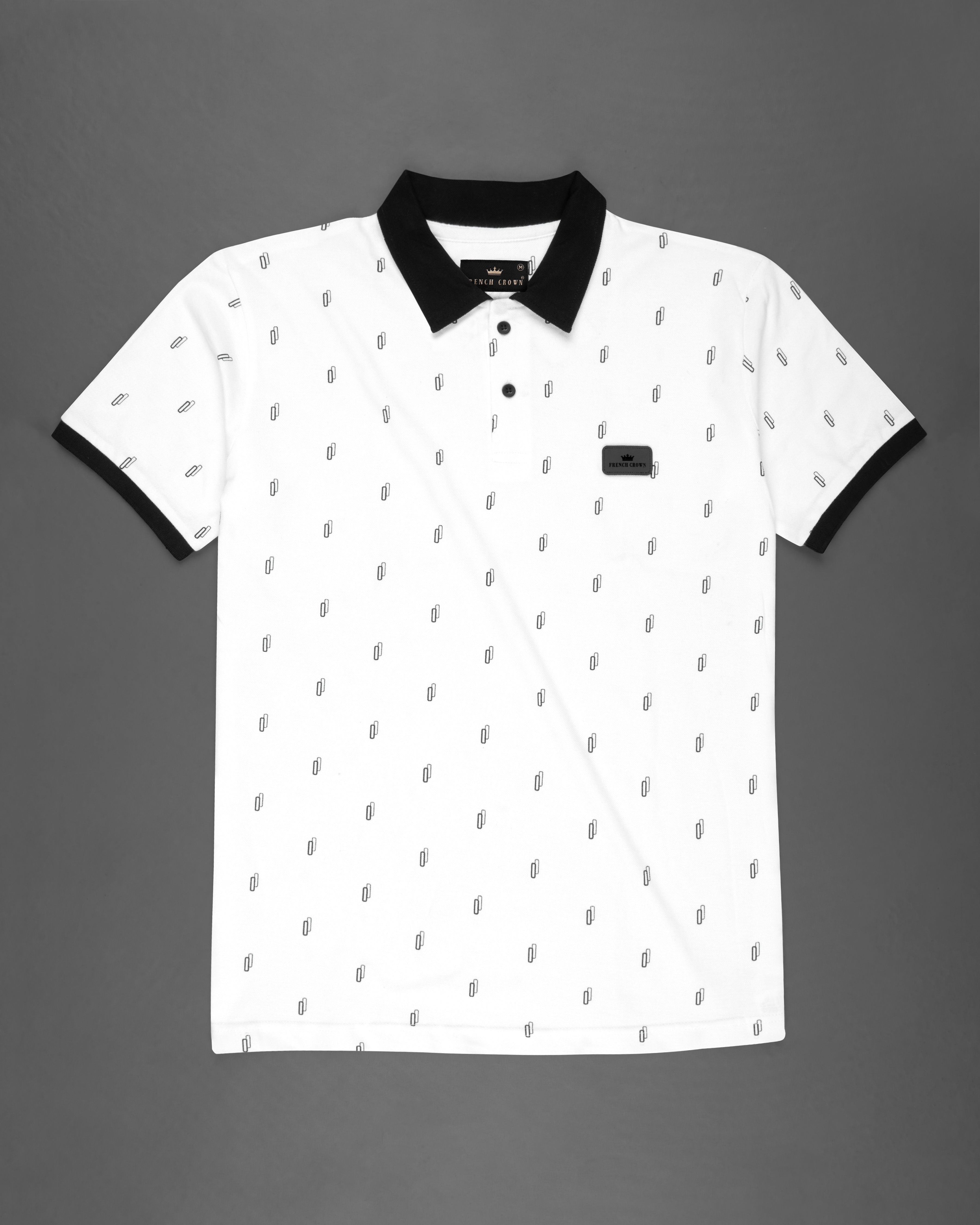 Bright White and Black Printed Pique Polo TS662-S, TS662-M, TS662-L, TS662-XL, TS662-XXL	