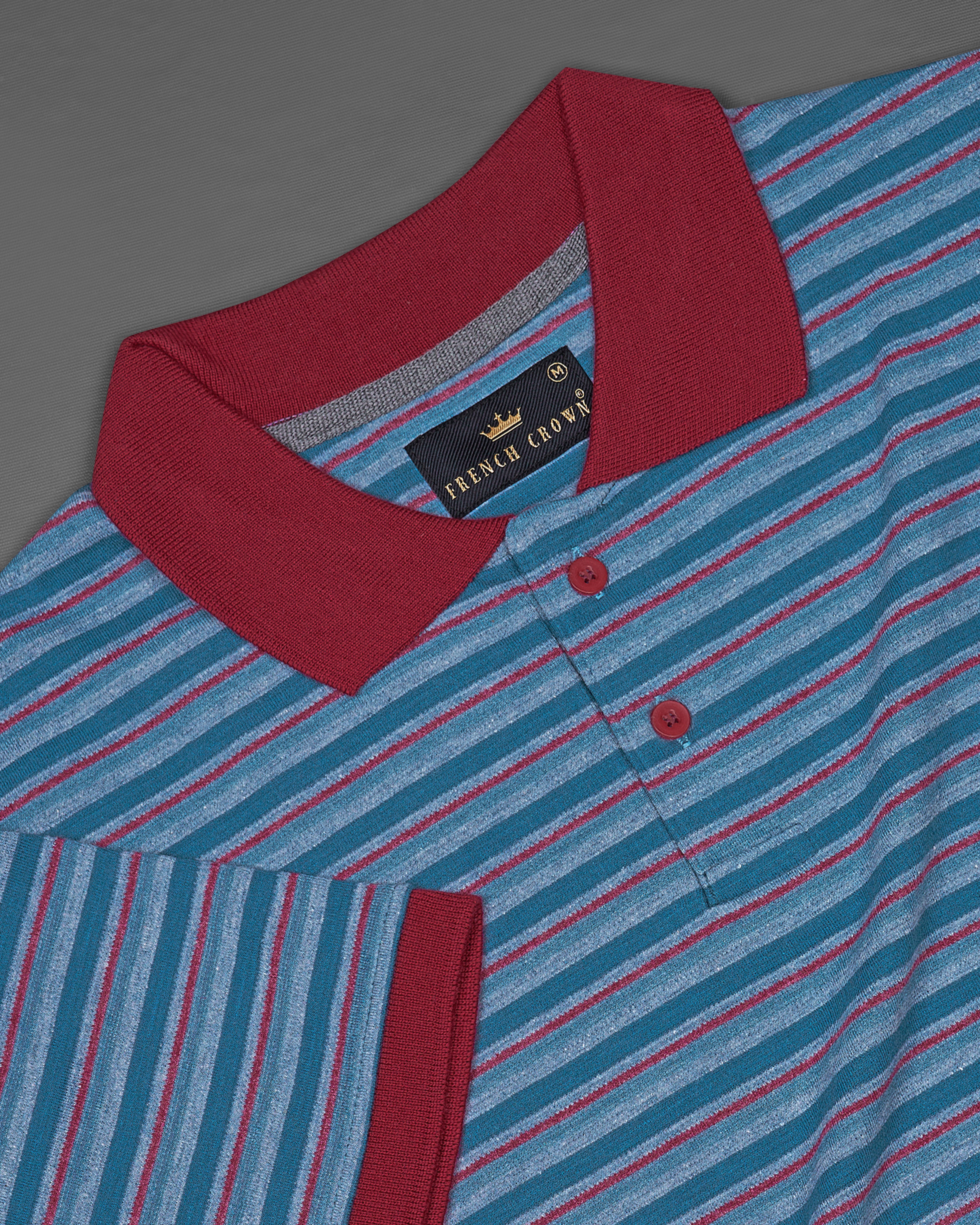 Horizon Blue with Merlot Red Striped Premium Organic Cotton Polo  TS669-S, TS669-M, TS669-L, TS669-XL, TS669-XXL