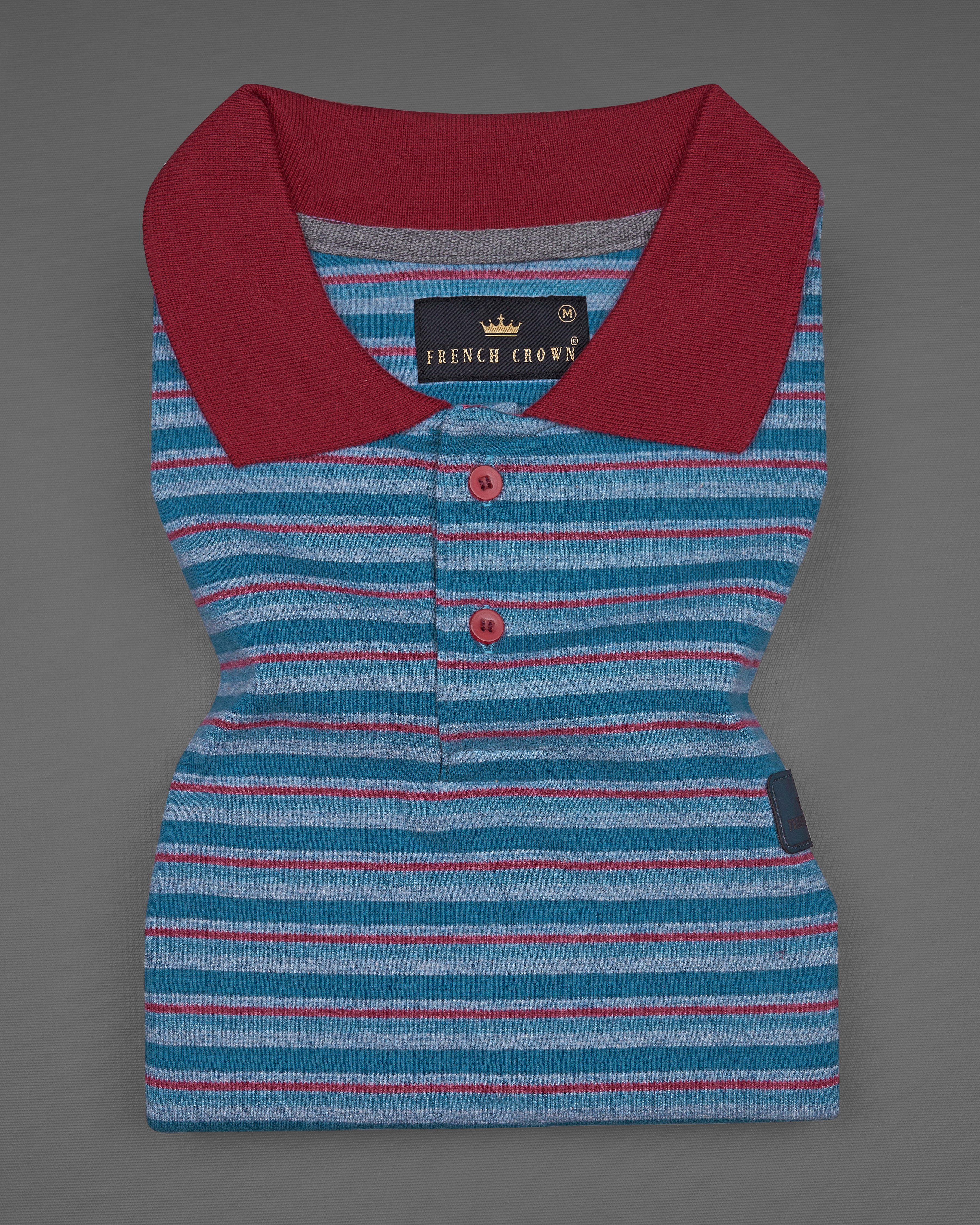 Horizon Blue with Merlot Red Striped Premium Organic Cotton Polo  TS669-S, TS669-M, TS669-L, TS669-XL, TS669-XXL