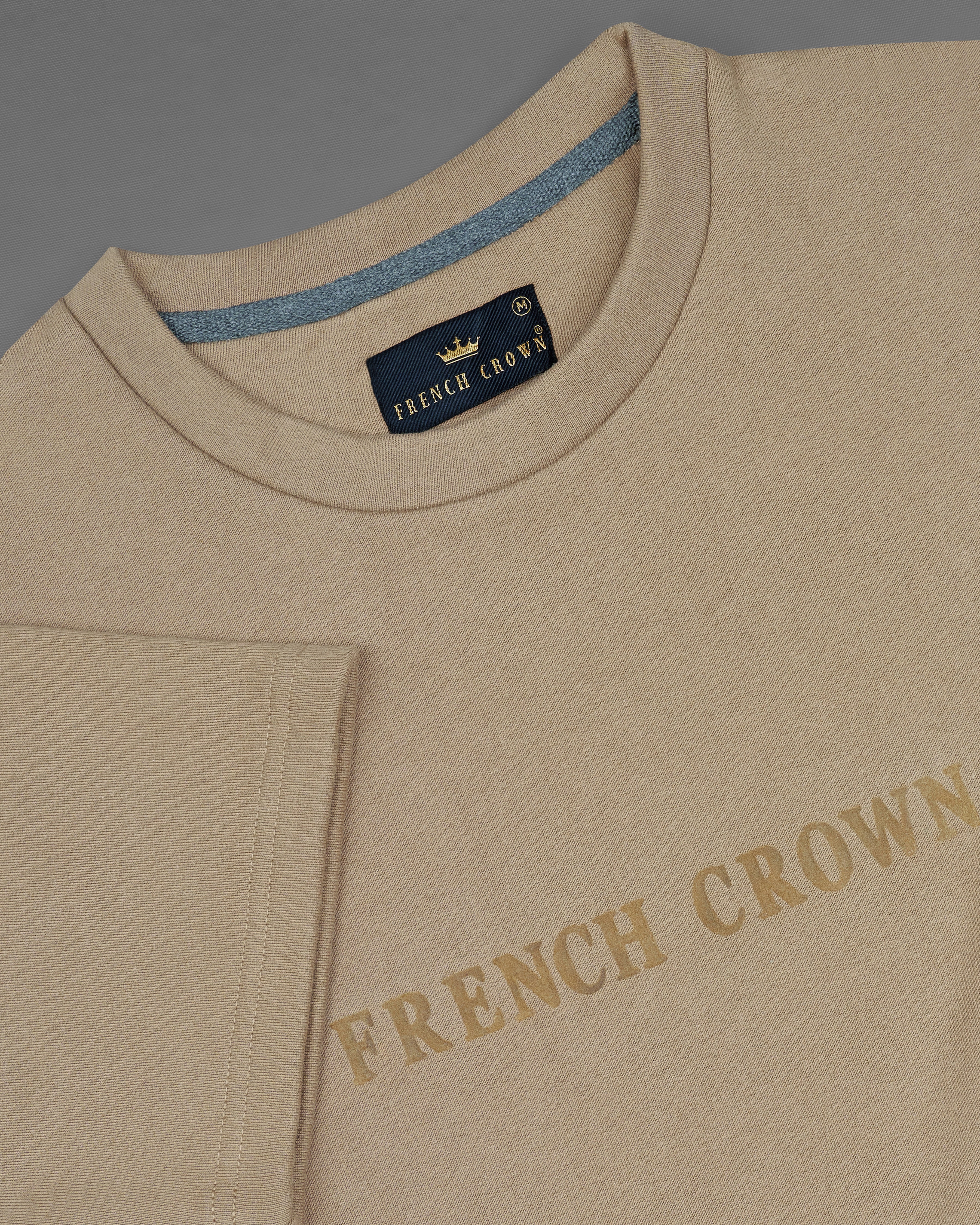 Pale Oyster Brown With Embroidered Premium Cotton Signature T-shirt TS695-S, TS695-M, TS695-L, TS695-XL, TS695-XXL