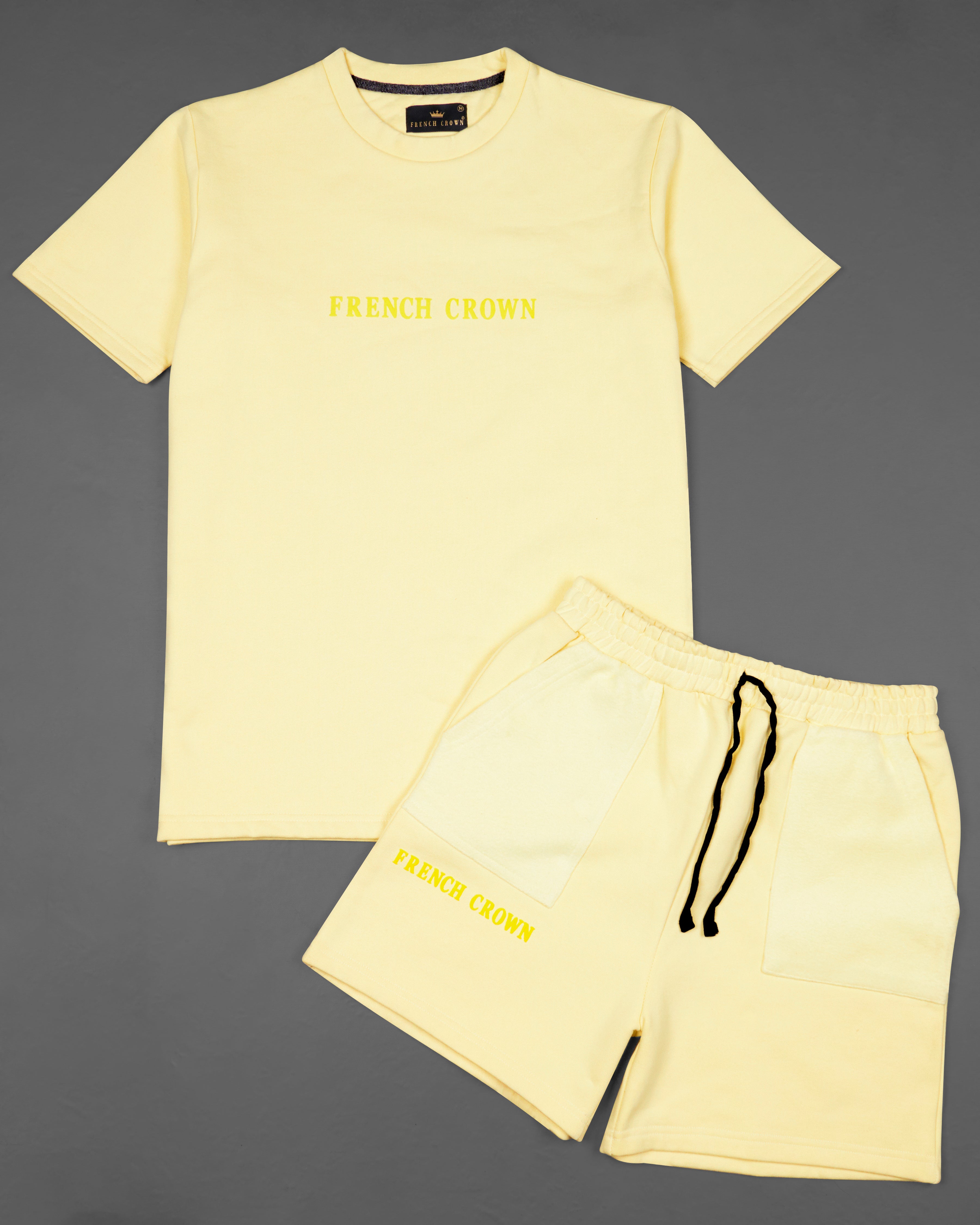 Beeswax Yellow Premium Cotton T-shirt with Shorts Combo TS697-SR172-S, TS697-SR172-M, TS697-SR172-L, TS697-SR172-XL, TS697-SR172-XXL
