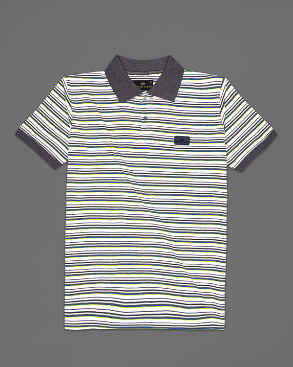 Bright White with Abbey Gray Striped Pique Polo TS761-S, TS761-M, TS761-L, TS761-XL, TS761-XXL