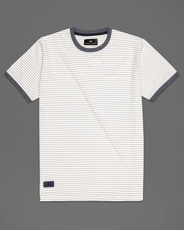 Bright White with Ironside Gray Striped Super Soft Premium Cotton Round Neck T-Shirt TS772-S, TS772-M, TS772-L, TS772-XL, TS772-XXL