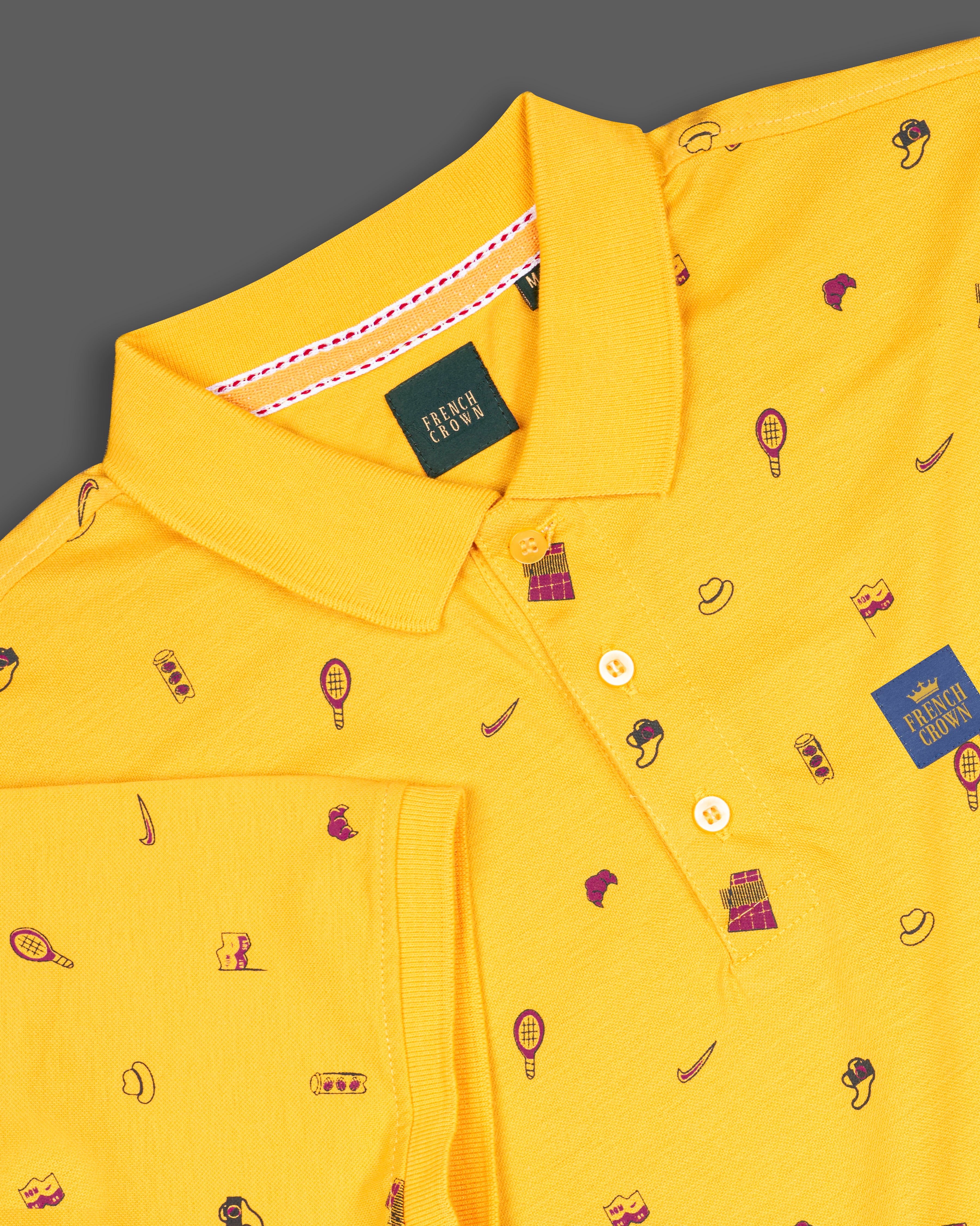 Sunglow Yellow Printed Organic Cotton Mercerised Pique Polo TS817-S, TS817-M, TS817-L, TS817-XL, TS817-XXL