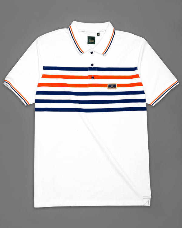 Bright White Multicolour Thick Striped Organic Cotton Mercerised Pique Polo TS818-S, TS818-M, TS818-L, TS818-XL, TS818-XXL