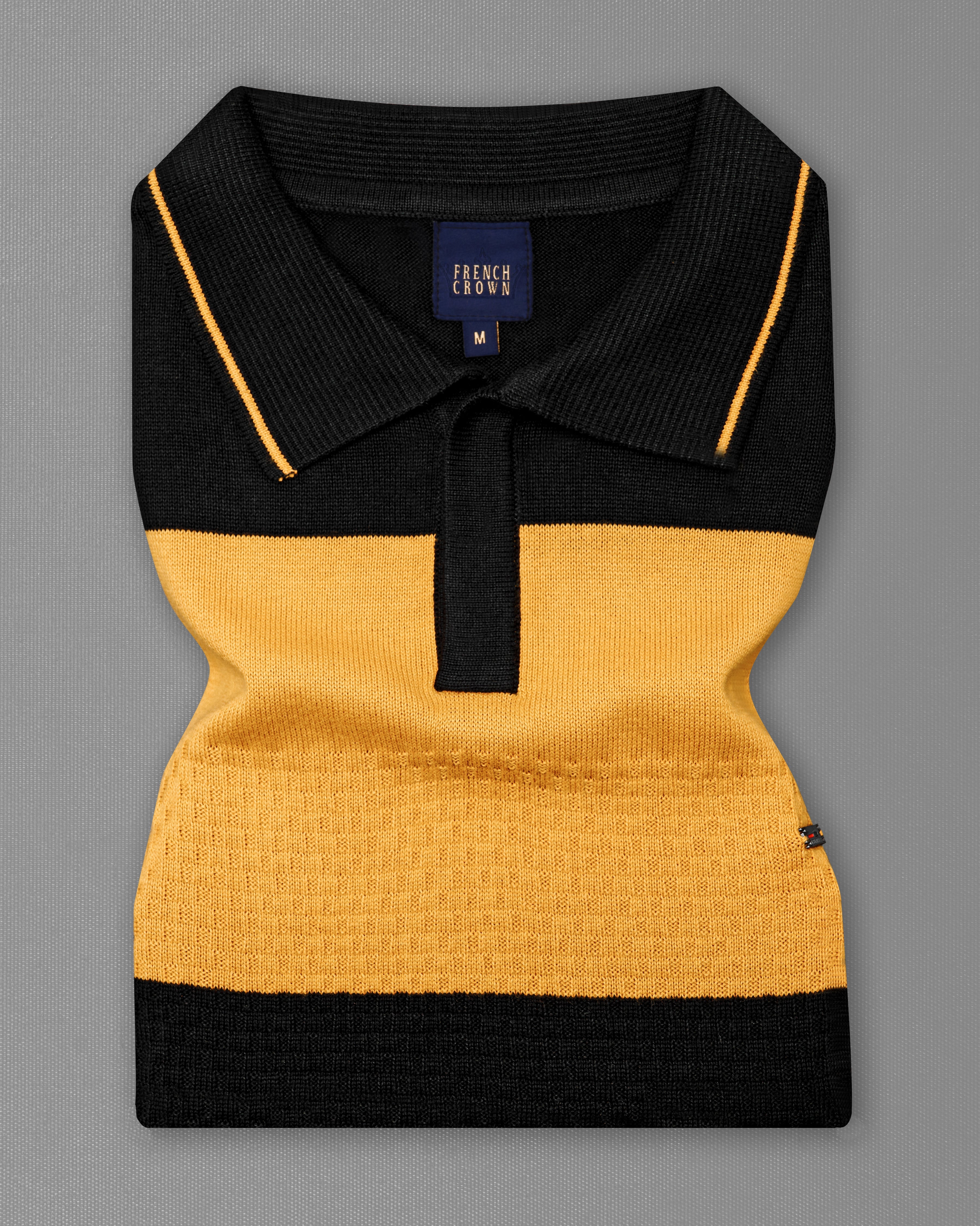 Jade Black and Butterscotch Yellow Jacquard Textured Flat-Knit Premium Cotton Polo TS872-S, TS872-M, TS872-L, TS872-XL, TS872-XXL