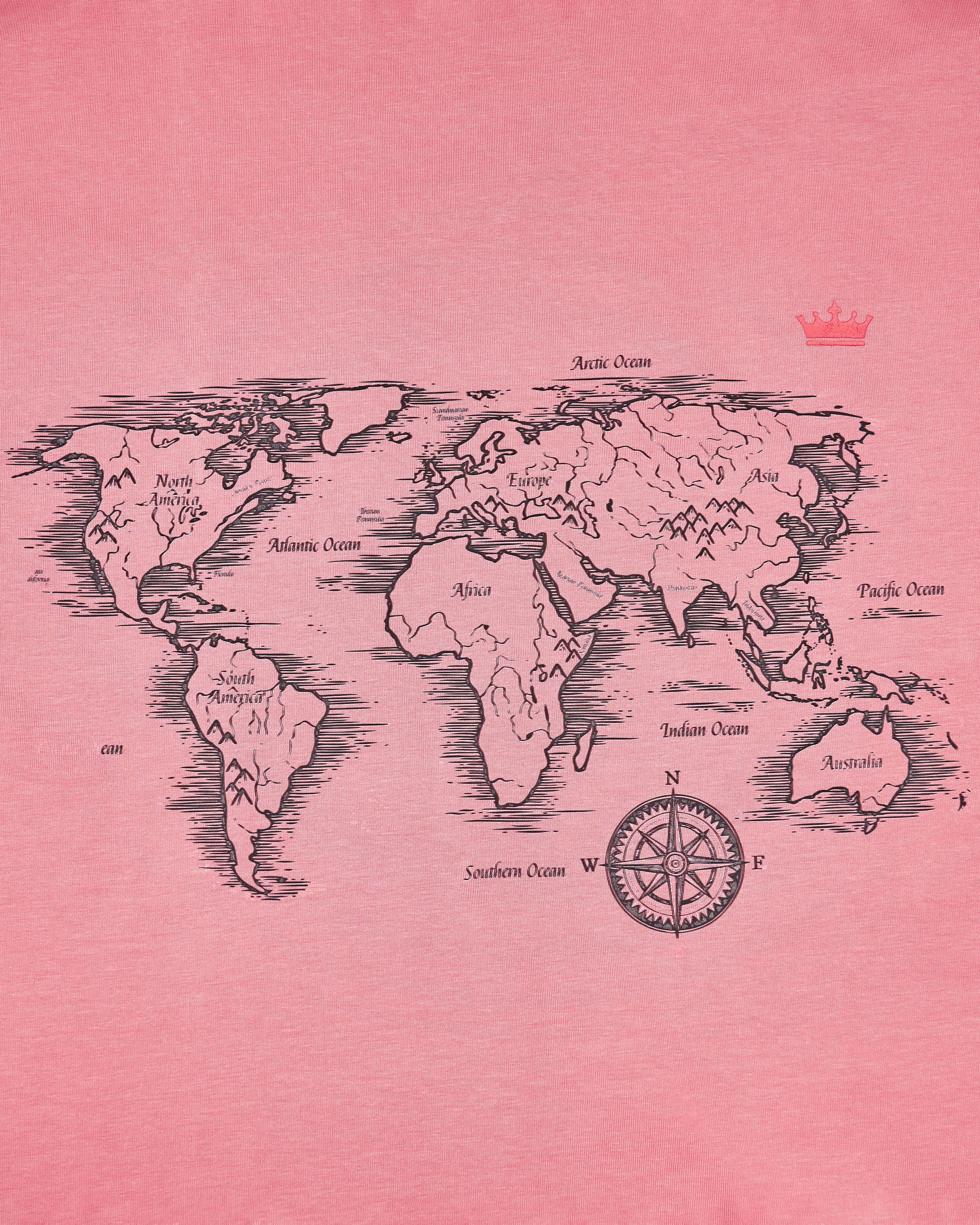Mauvelous Pink World Map Printed Premium Organic Cotton T-shirt TS007-W01-S, TS007-W01-M, TS007-W01-L, TS007-W01-XL, TS007-W01-XXL