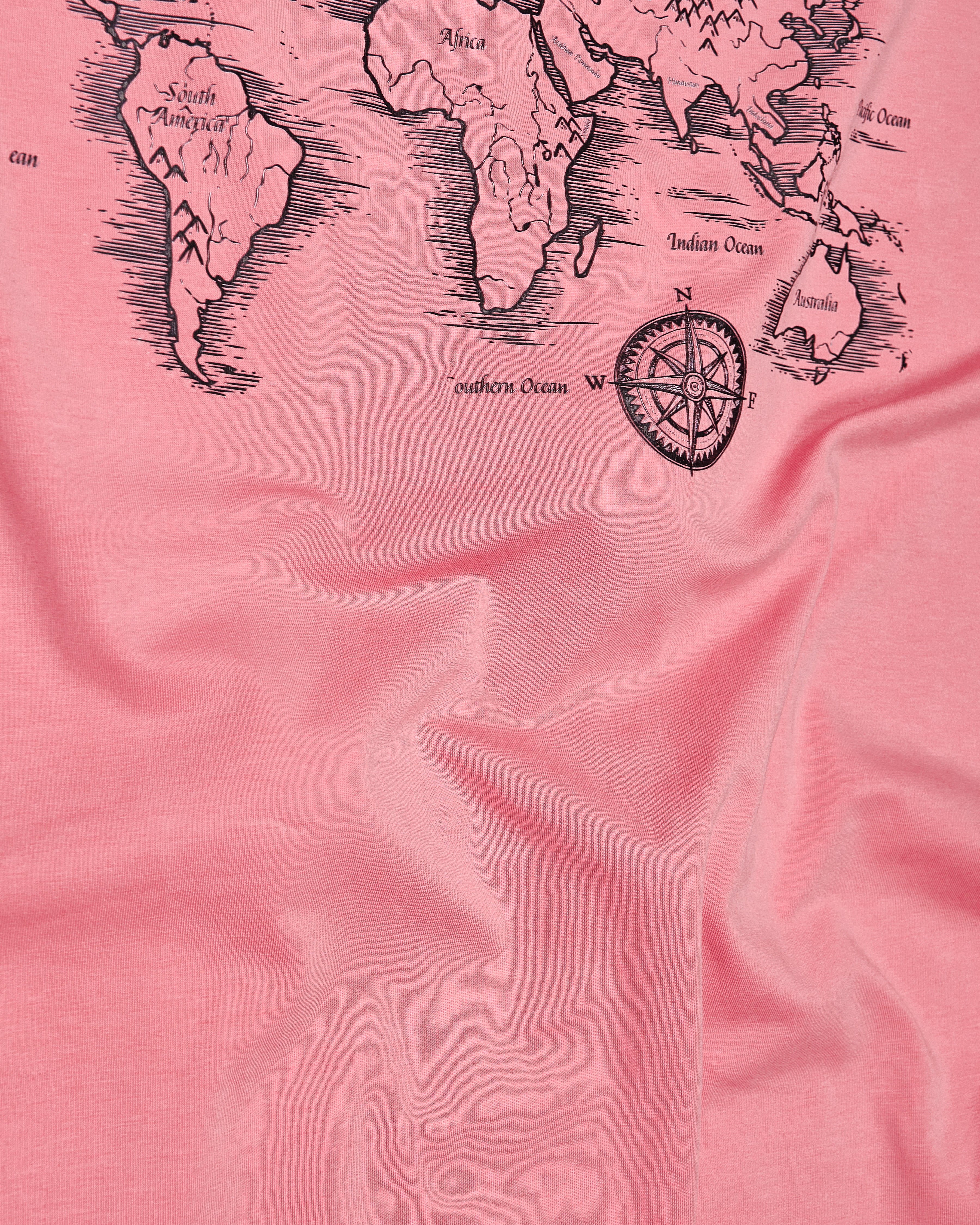 Mauvelous Pink World Map Printed Premium Organic Cotton T-shirt TS007-W01-S, TS007-W01-M, TS007-W01-L, TS007-W01-XL, TS007-W01-XXL