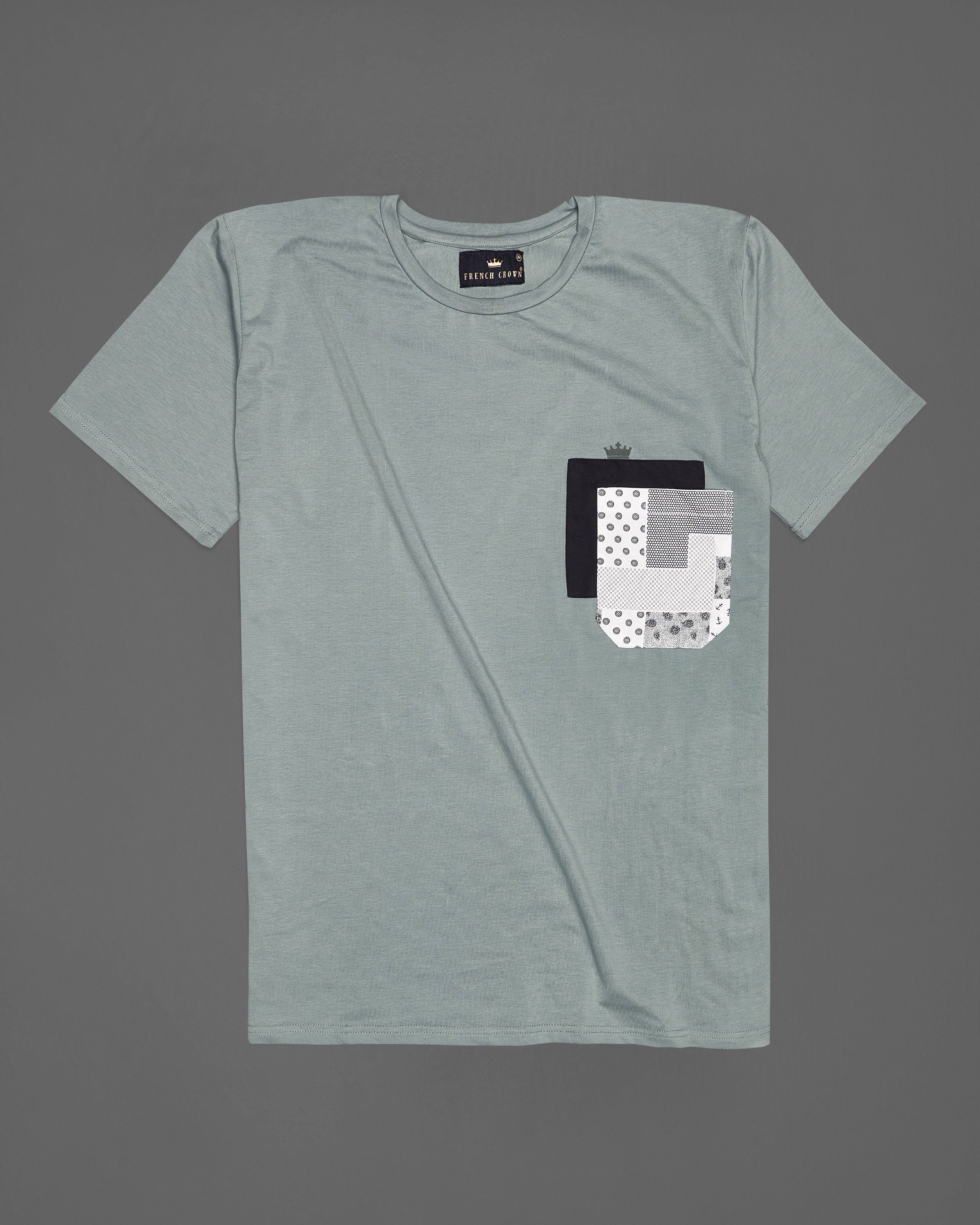 Dawn Gray with Black and White Patch Pocket Premium Organic Cotton Designer T-shirt TS009-W01-S, TS009-W01-M, TS009-W01-L, TS009-W01-XL, TS009-W01-XXL
